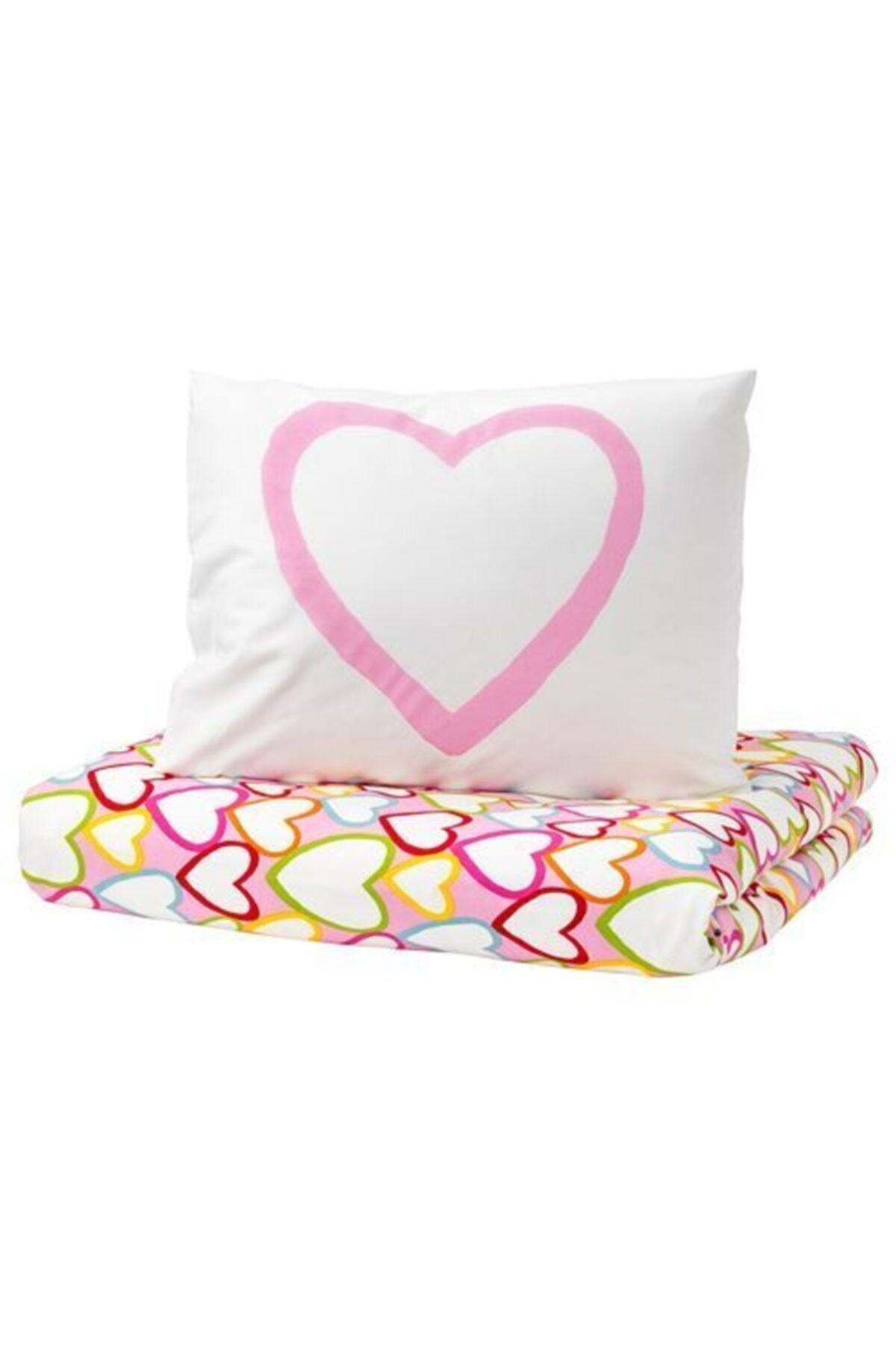 IKEA Tek Kişilik Çocuk Nevresim Takımı Kalp Figürlü,renkli-150x200/50x60 Cm-çarşafsız