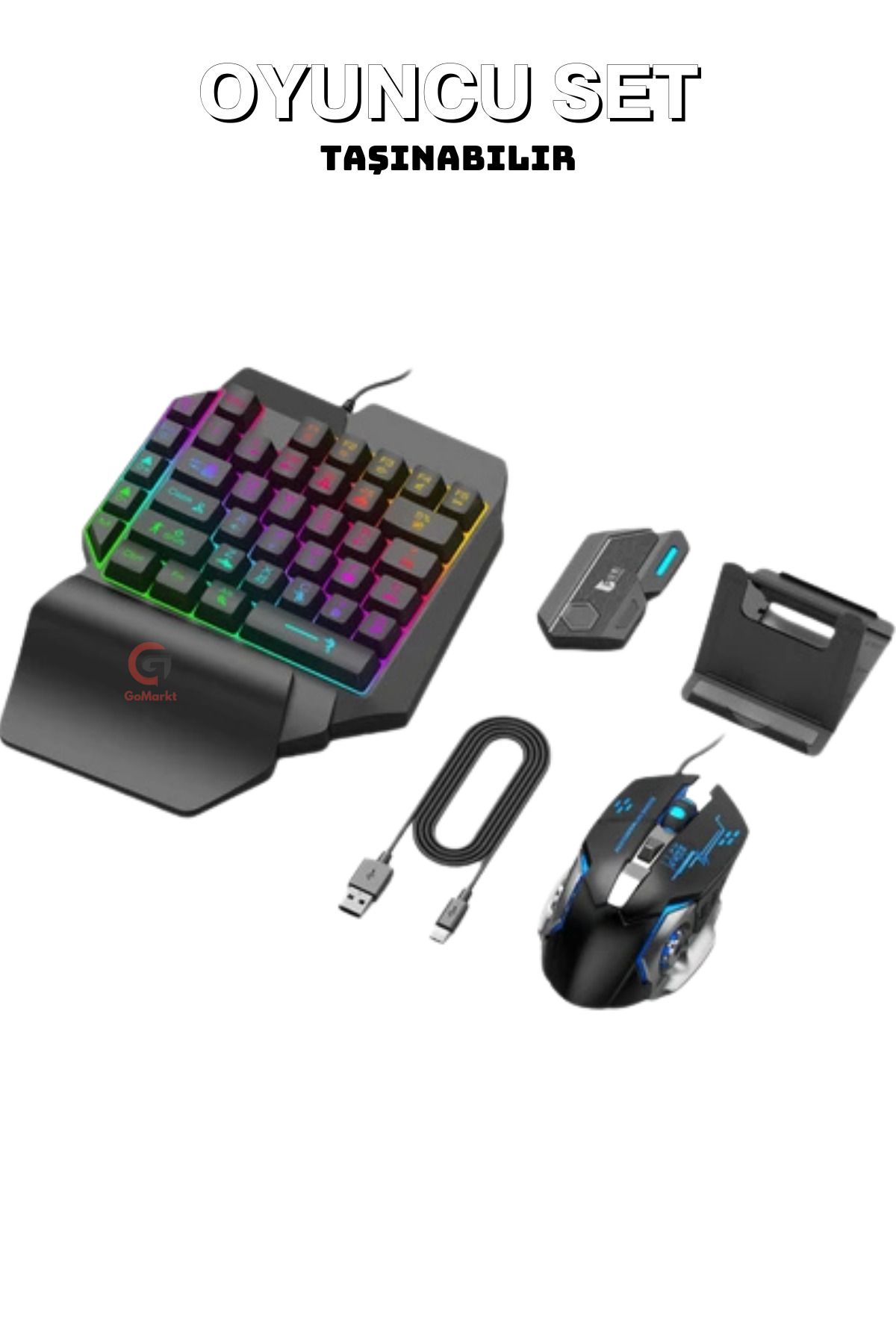 GoMarkt Oyuncu Klavye Mouse Set 4 in 1 Mobil Oyun Seti Ios & Android Uyumlu