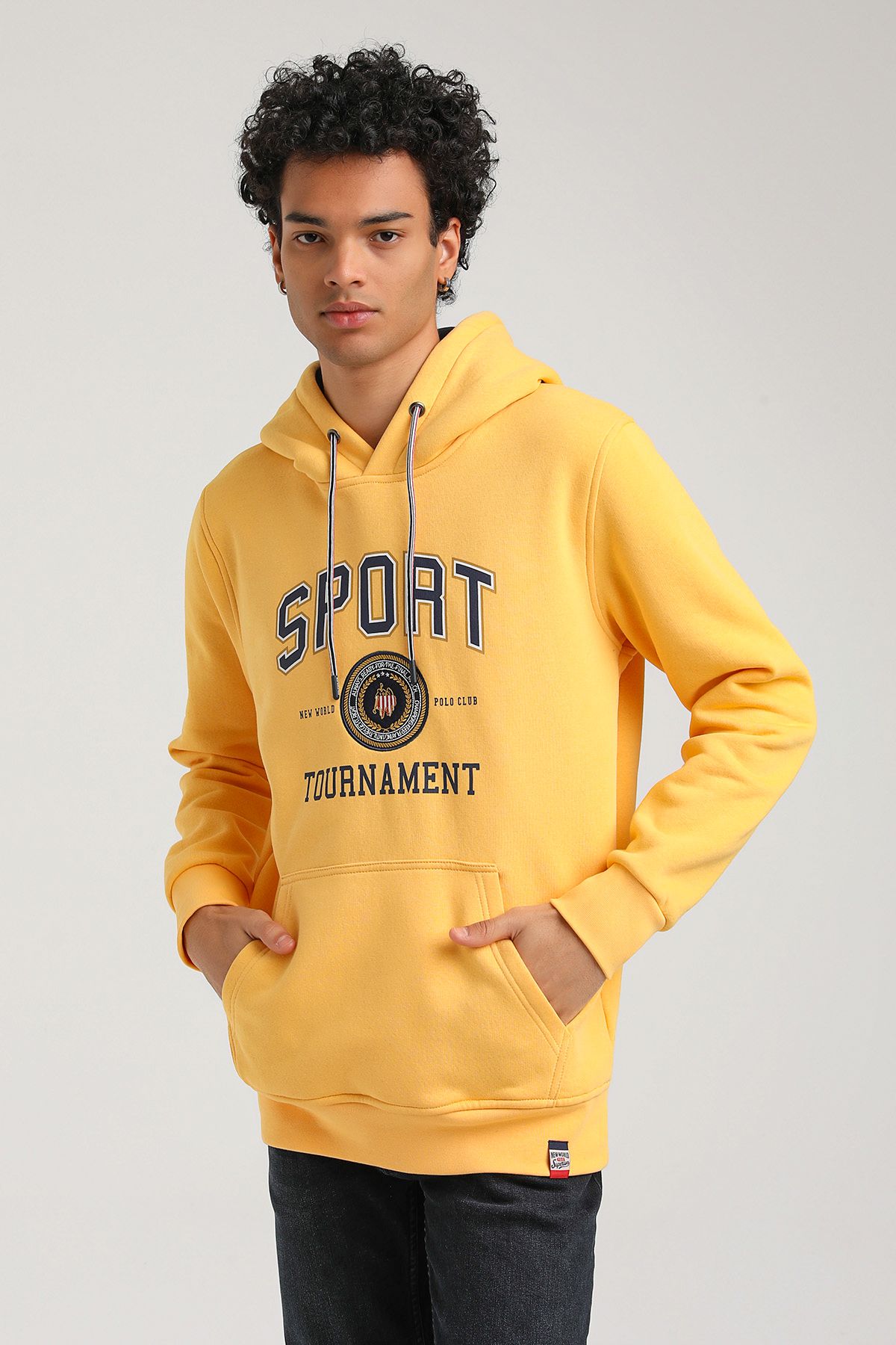 NEW WORLD POLO-Hooded Mustard Slim Fit Hoodie 23Fwm64052 4