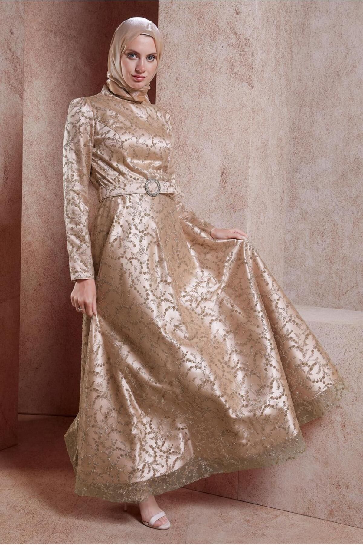 لباس مجلسی با حجاب کمربند 50268 Alvina