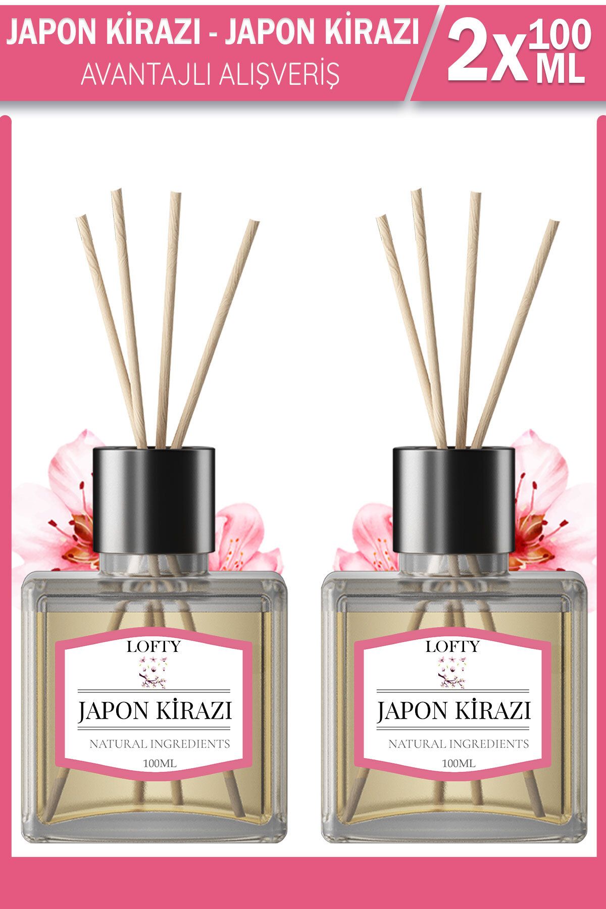 Japon kirazı Bambu Çubuklu Oda Kokusu Banyo Tuvalet Yatak Odası Mutfak 2li set 100ml