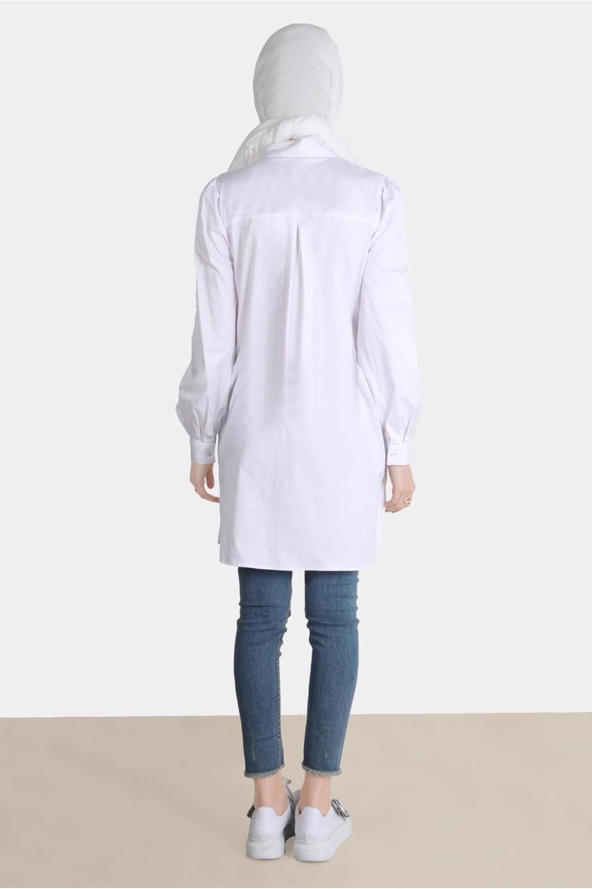 TRENDTESETTÜR-White Buttoned and Pocketed Women's Tunic - T 42639 3