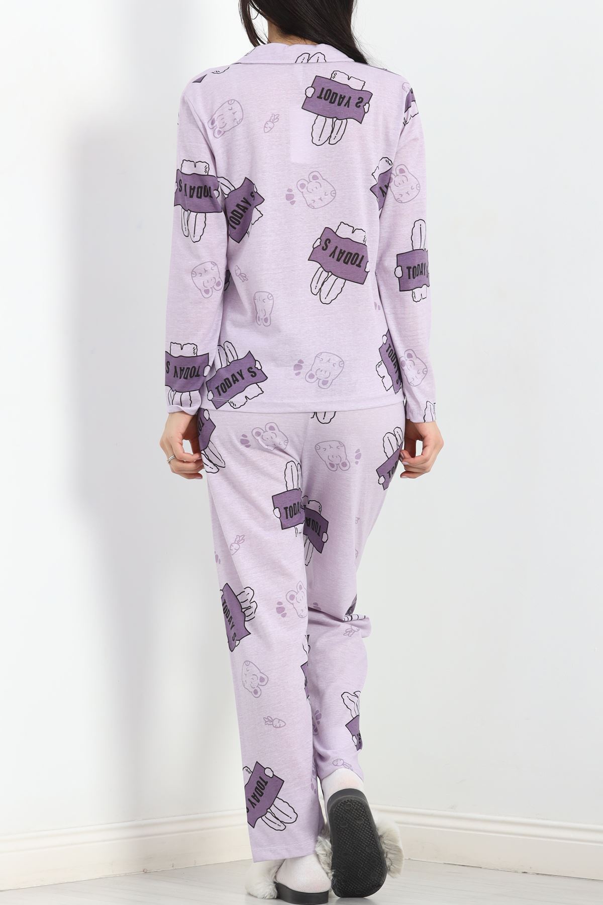 Afrodit-Sbn Women's Front Button Pajama Set Lilac 3