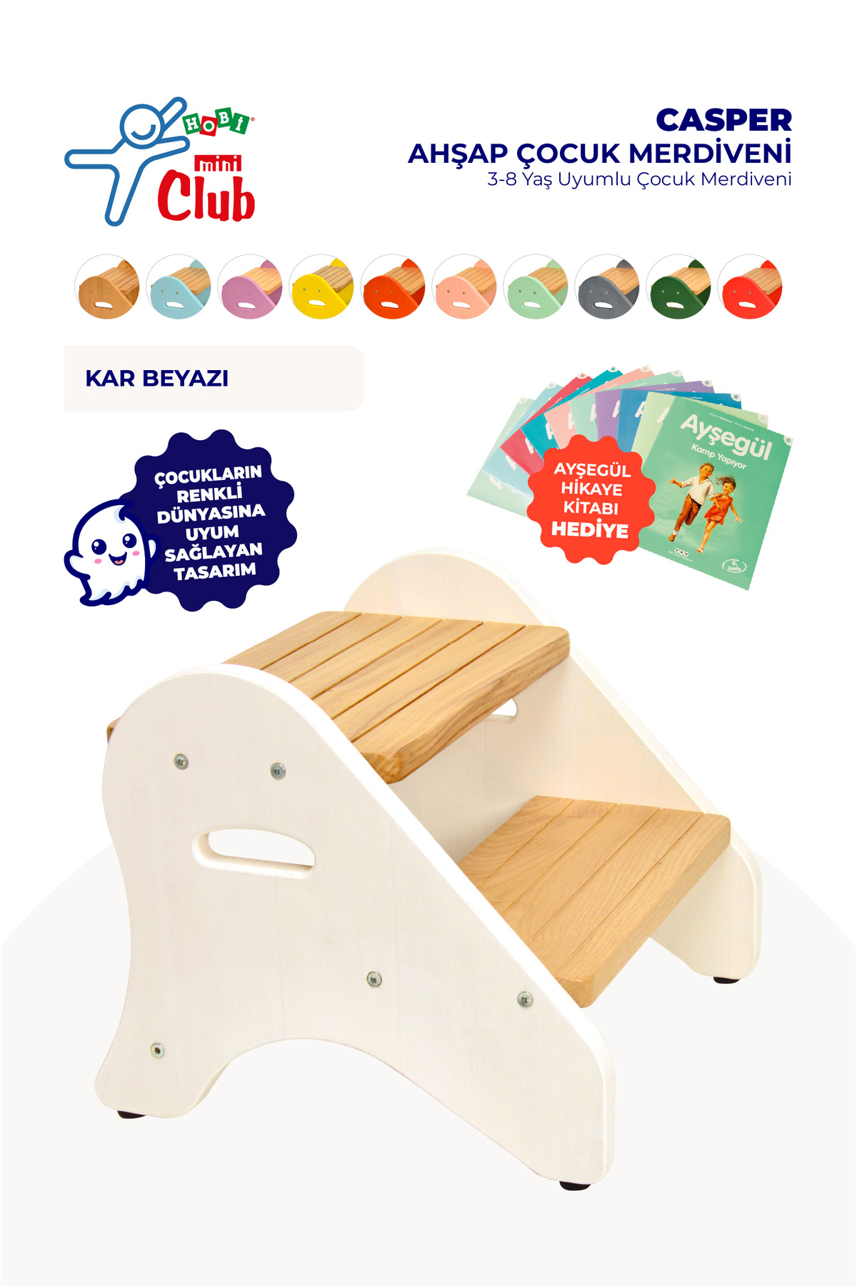 Hobi Mini Club CASPER Ahşap Çocuk Merdiveni 3-8 Yaş Uyumlu Çocuk Merdiveni