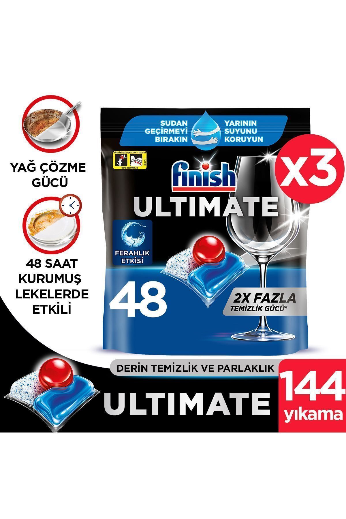 Finish Quantum Ultimate Bulaşık Makinesi Deterjanı  Kapsül Tablet 144 Adet (48 x 3'lü)