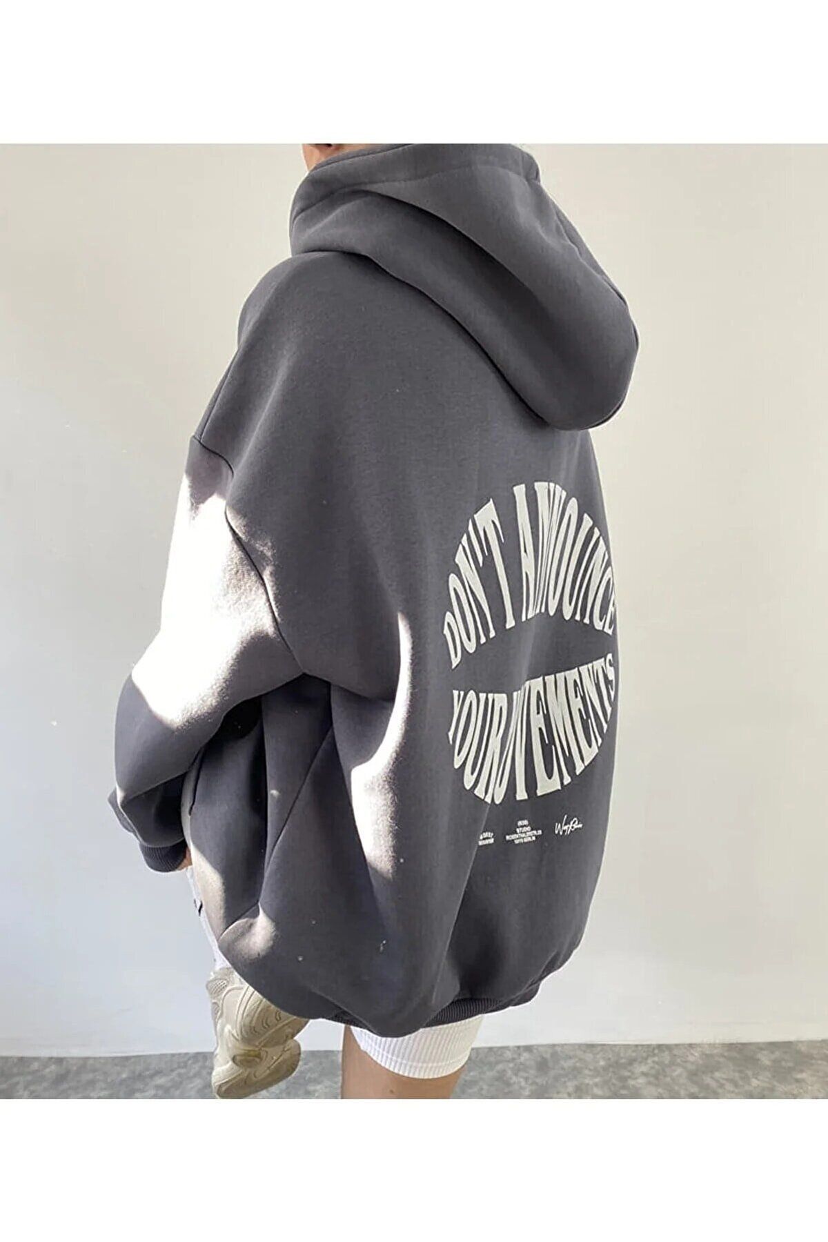 MOONBULL Kadın Füme Sırt Baskı Detaylı Kapüşonlu Oversize Sweatshirt