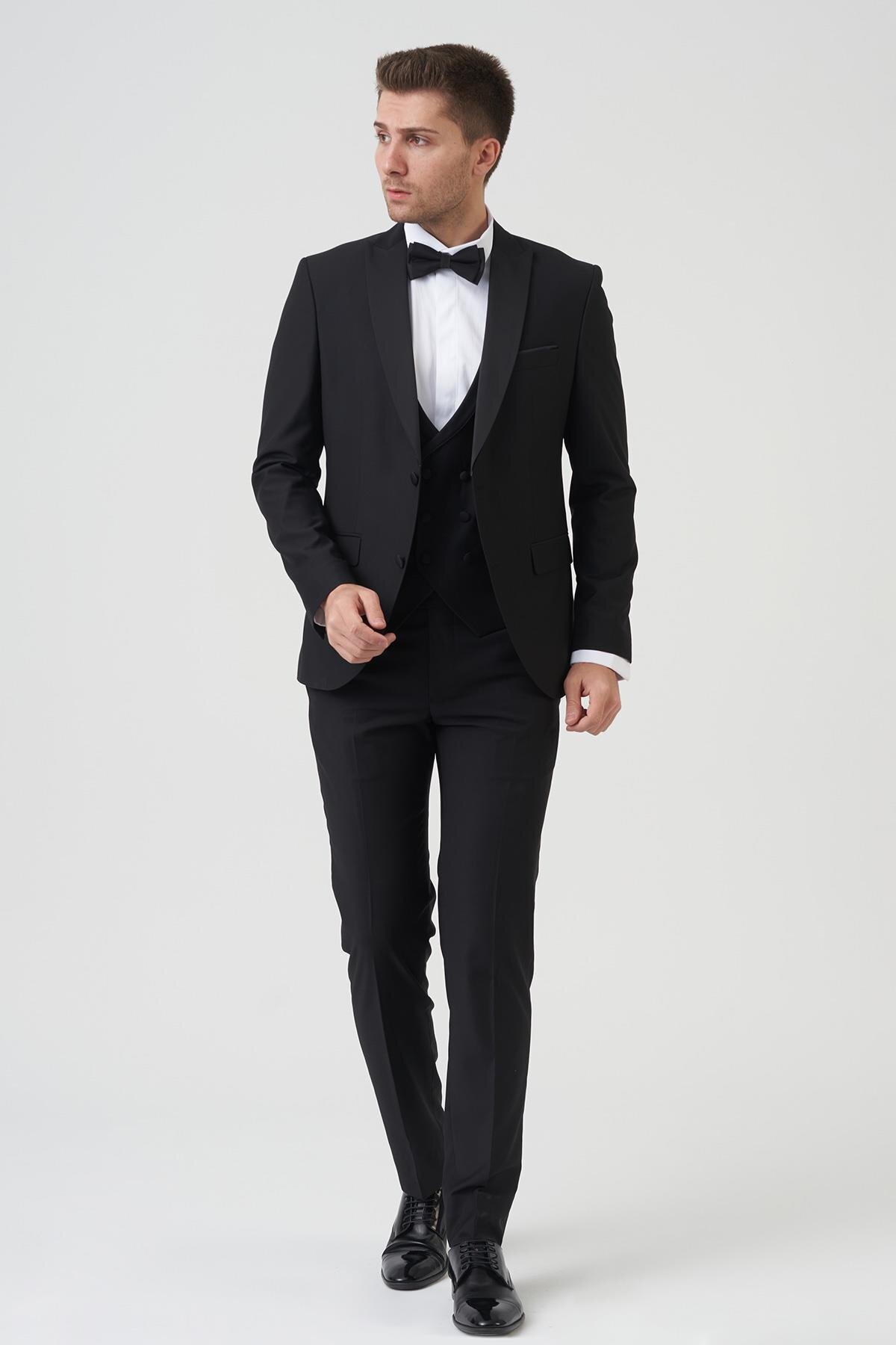 White Stone Los Angeles D2402 Slim Fit 6 Drop Groom Suit Black