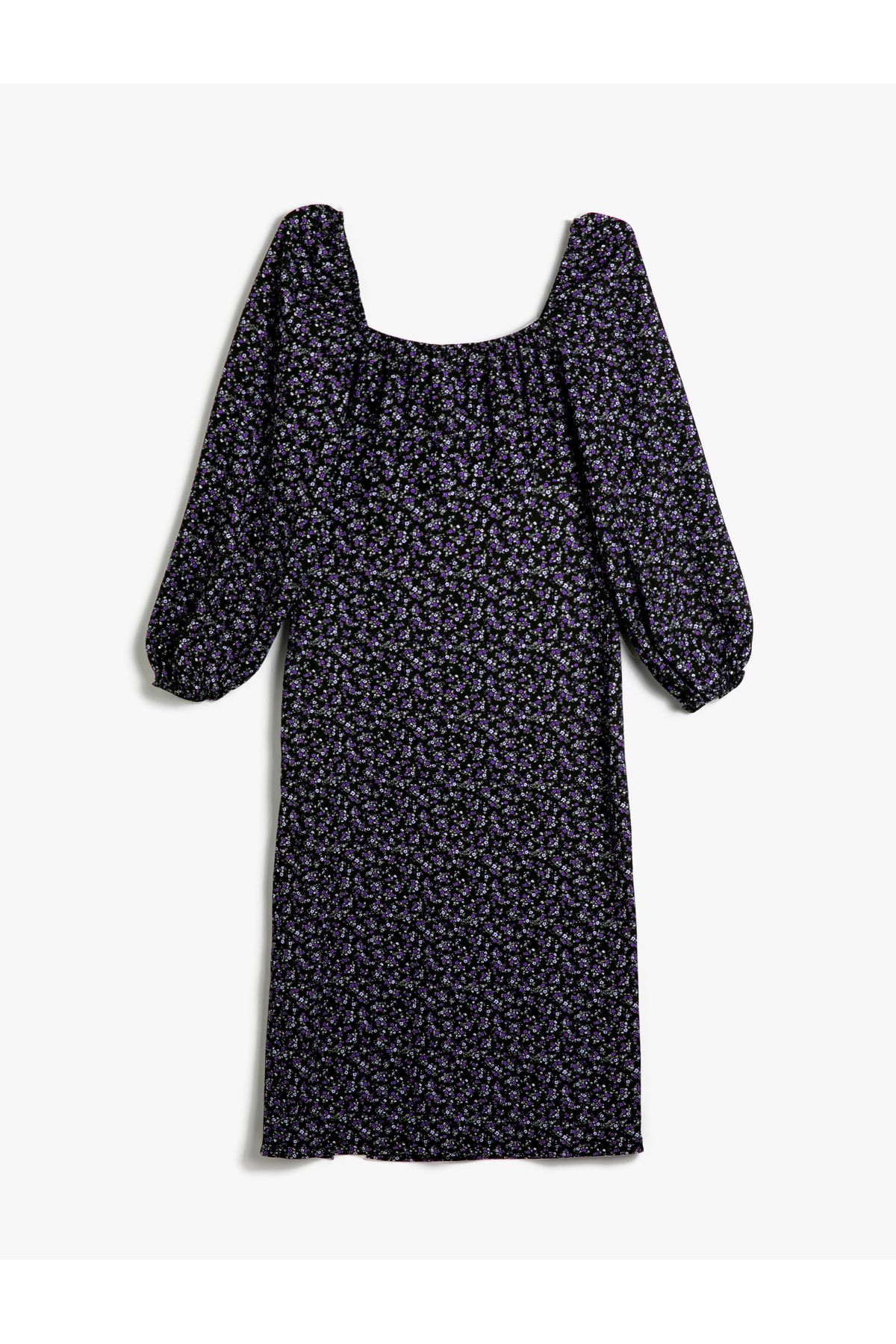 Koton-Geblümtes, geschlitztes Midikleid mit langen Ärmeln, eckigem Ausschnitt und Bindedetail vorne 7