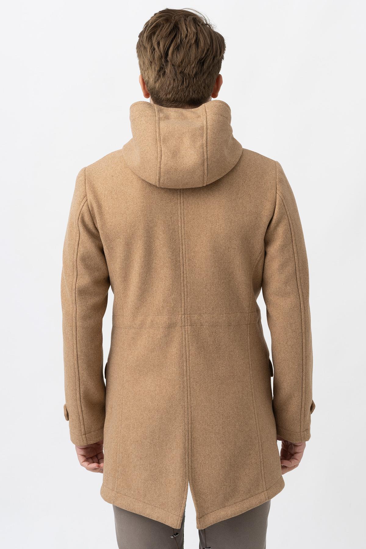 Bej Slim Fit Kapüşonlu Fermuar Kapamalı Cepli Kaşe Kaban — بژ WS24K242401 — تصویر 7 از 7