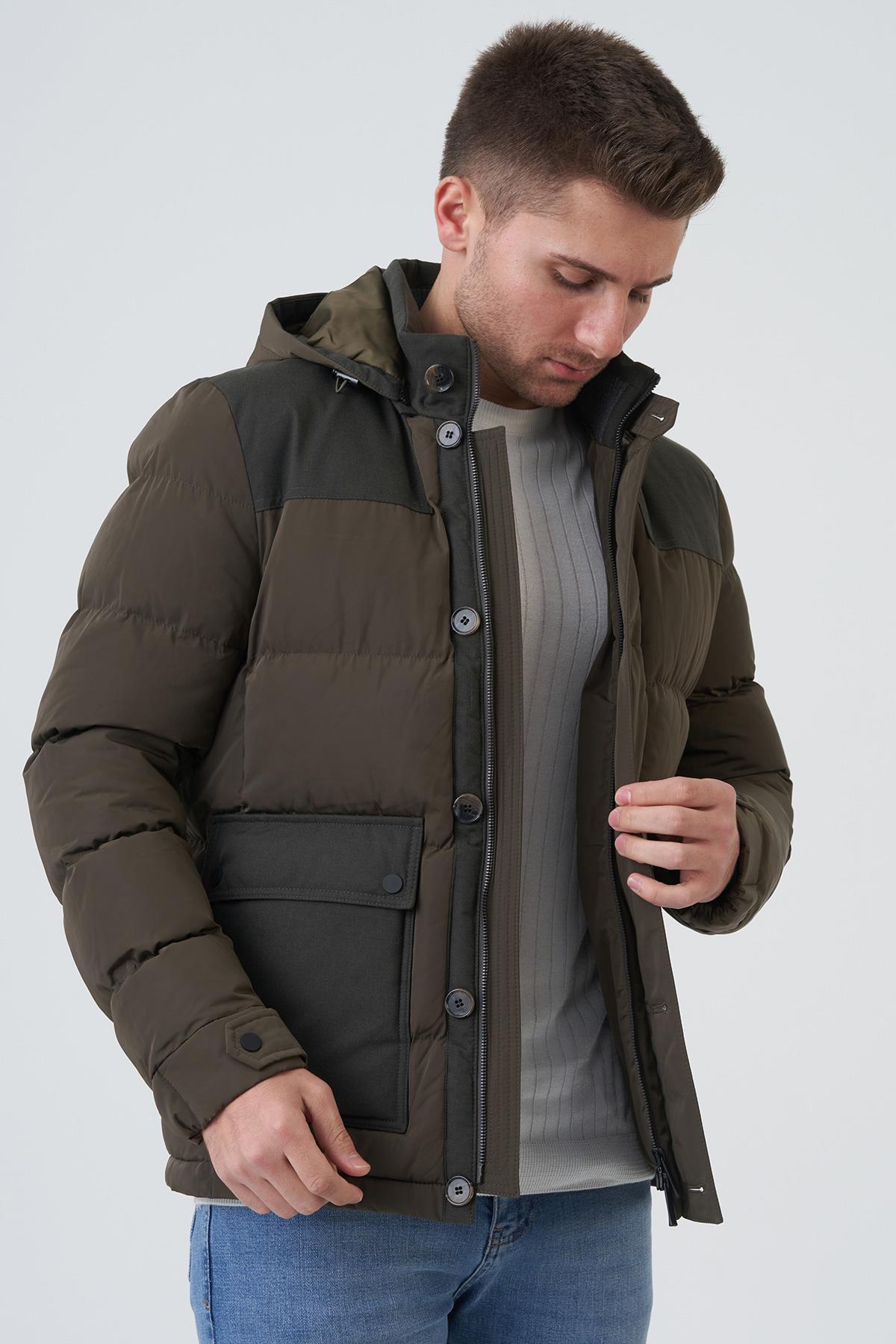 White Stone  San Antonio 58167 Slim Fit Kapüşonlu Kaban Haki - Görsel 3