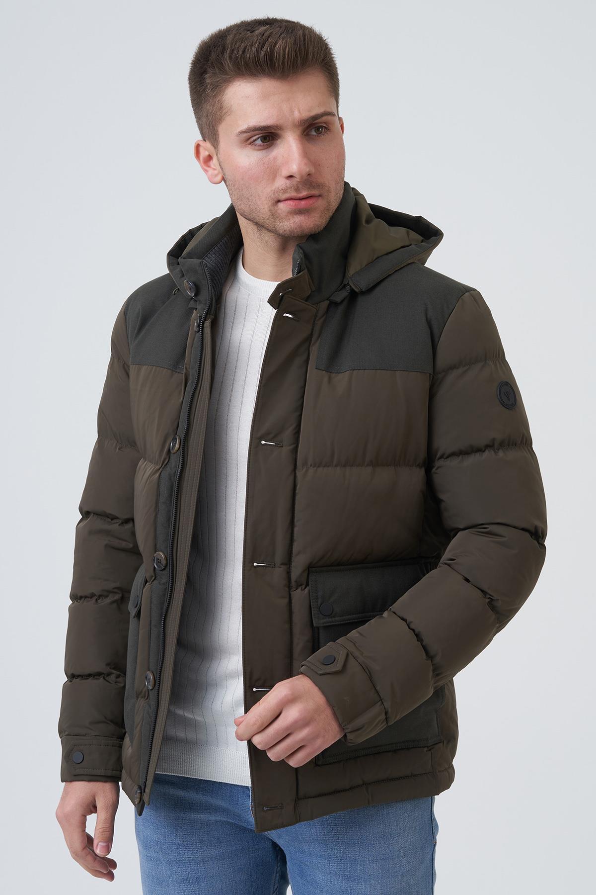 White Stone  San Antonio 58167 Slim Fit Kapüşonlu Kaban Haki - Görsel 2