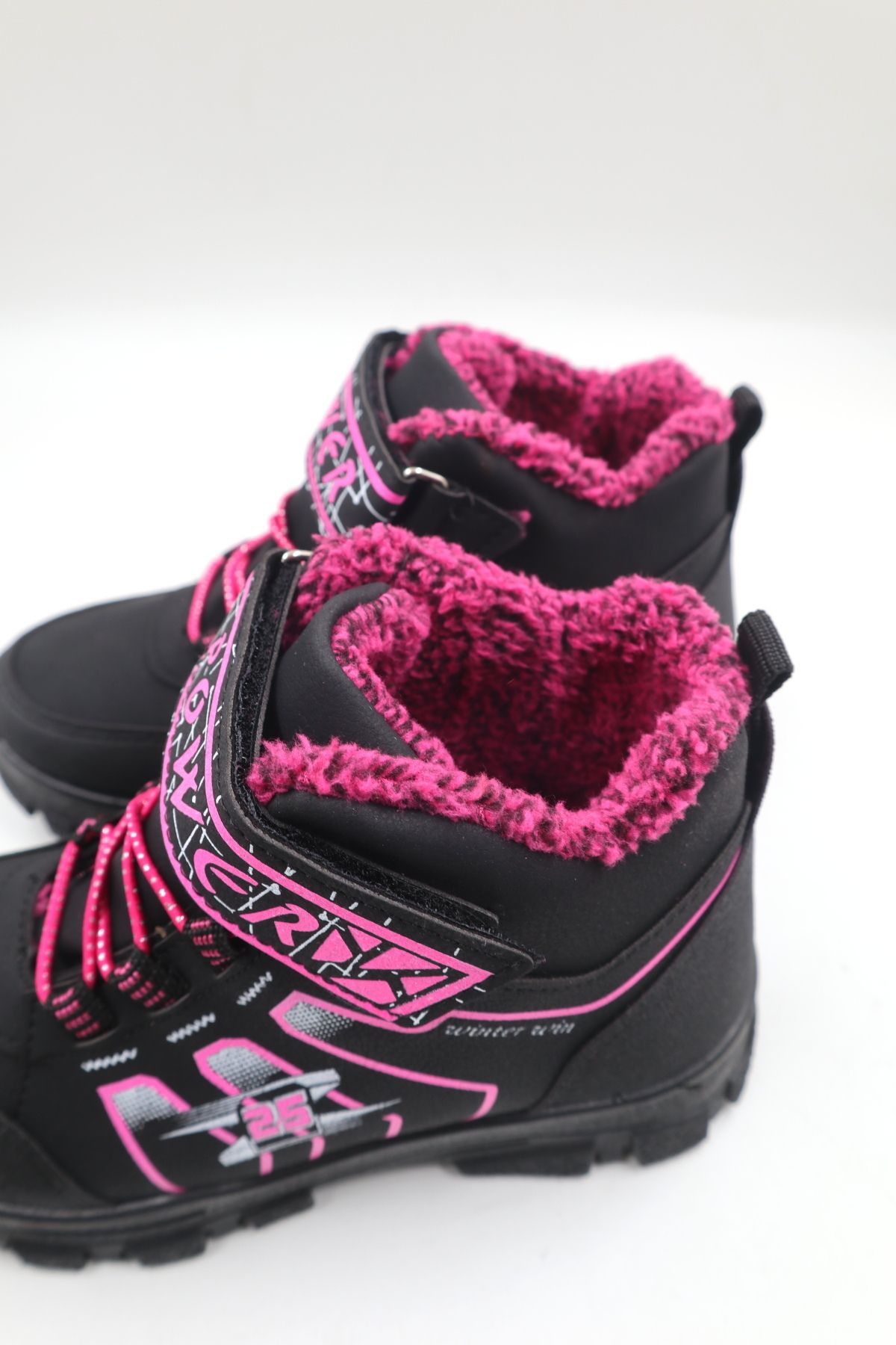 nazenintasarımlar-Girl's Woolen Pink Black Casual Boots 3