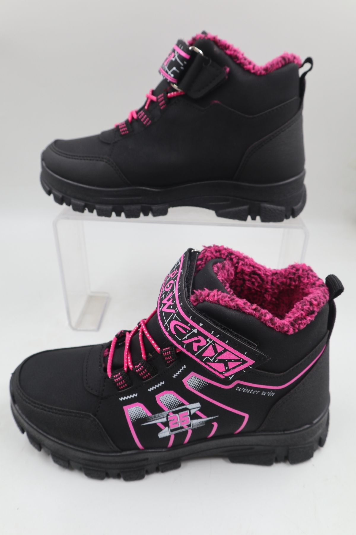 nazenintasarımlar-Girl's Woolen Pink Black Casual Boots 5