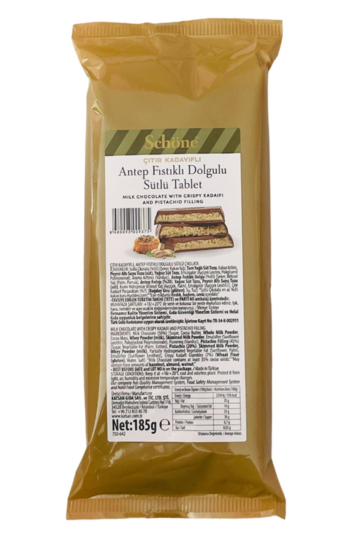 Ovalette Schöne Antep Fıstıklı Dolgulu Tablet Dubai Çikolatası 185gr