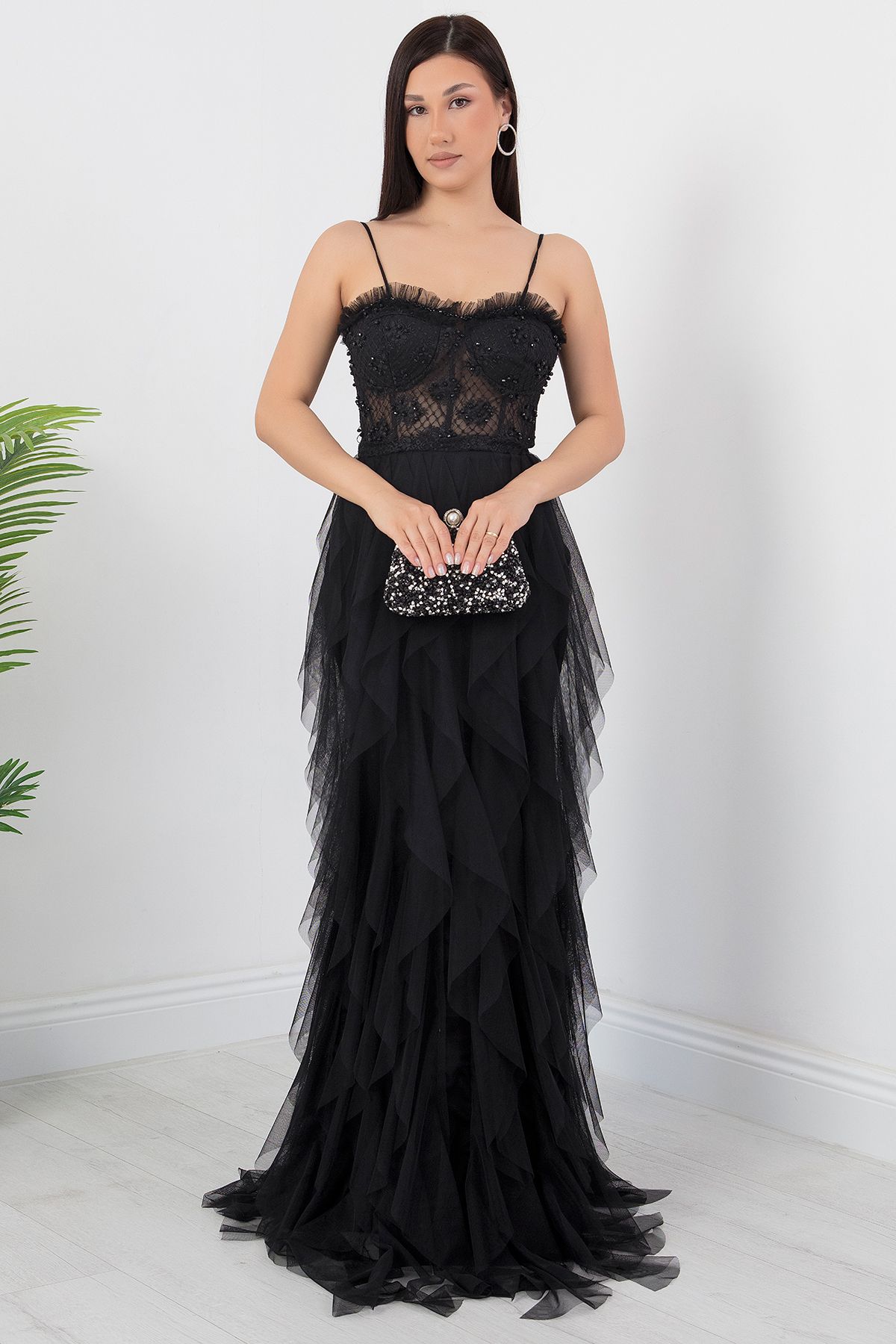 PULLIMM-Beading Detail Straps Tulle Dress Ecr5034 1