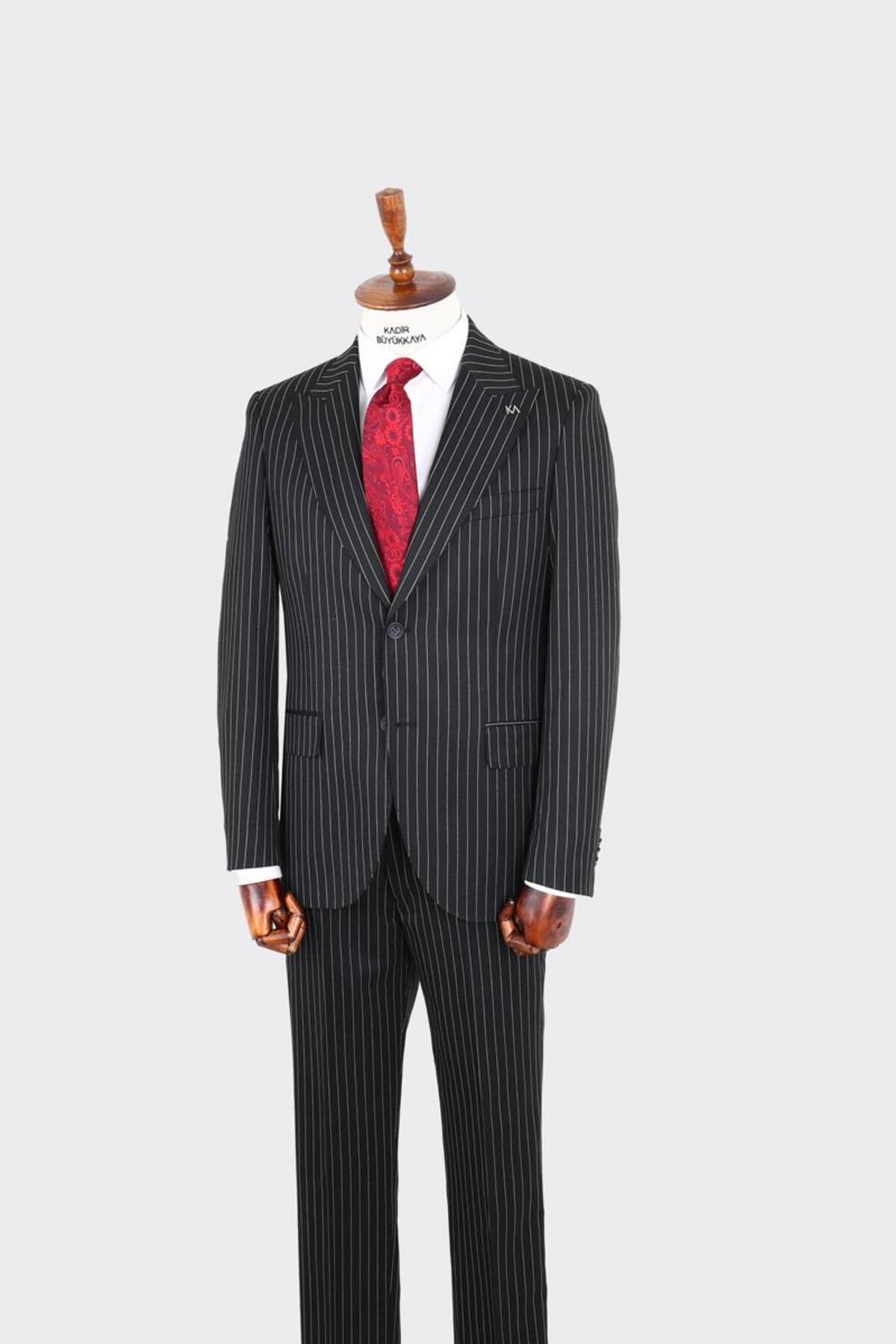 کت و شلوار مردانه دو دکمه یقه چلچله‌ای - KAX1330S — مشکی KBG-KAX1330S — تصویر 2 از 7