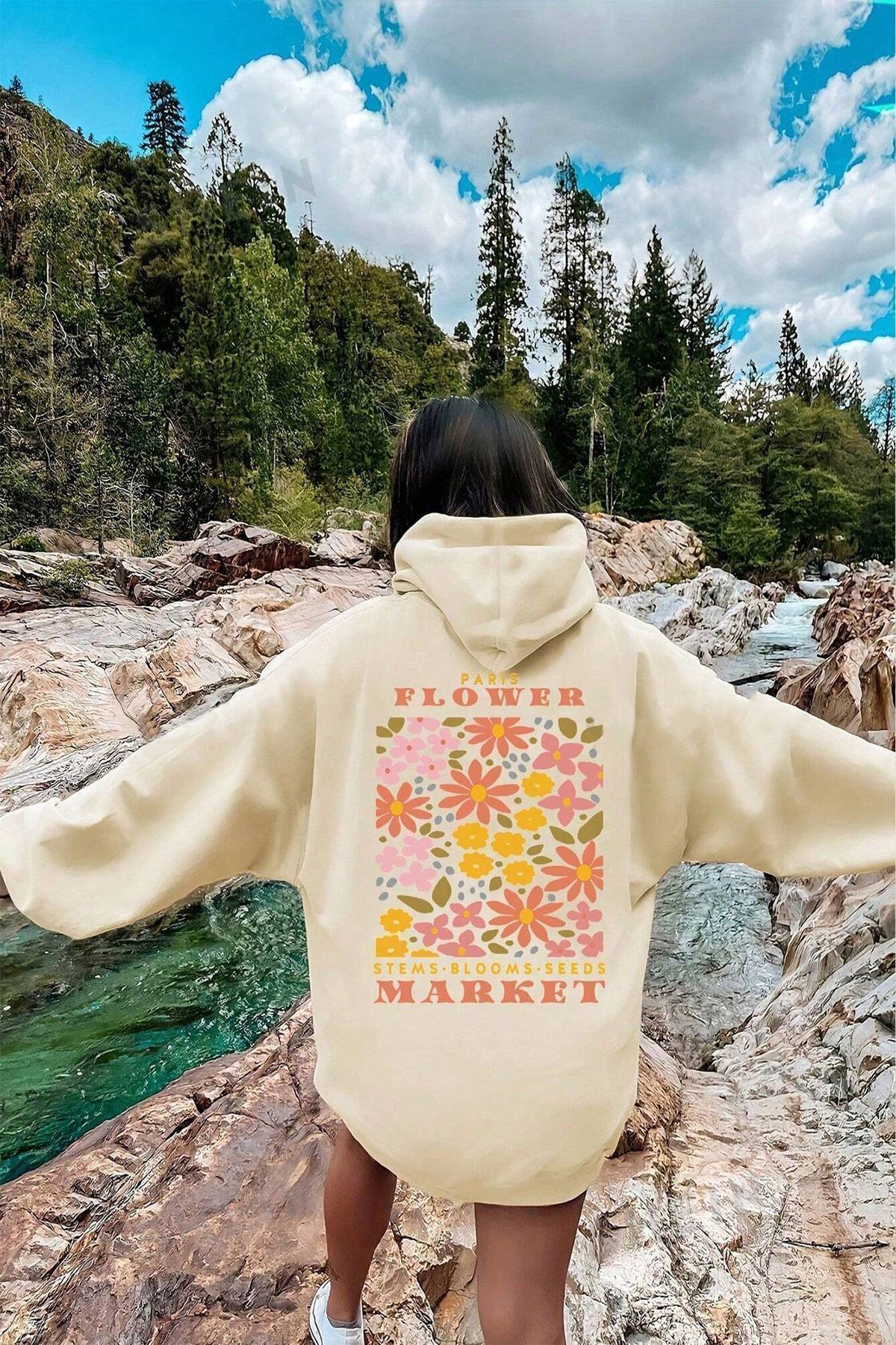 Moda Glo Flower Baskılı Oversize Sweatshirt