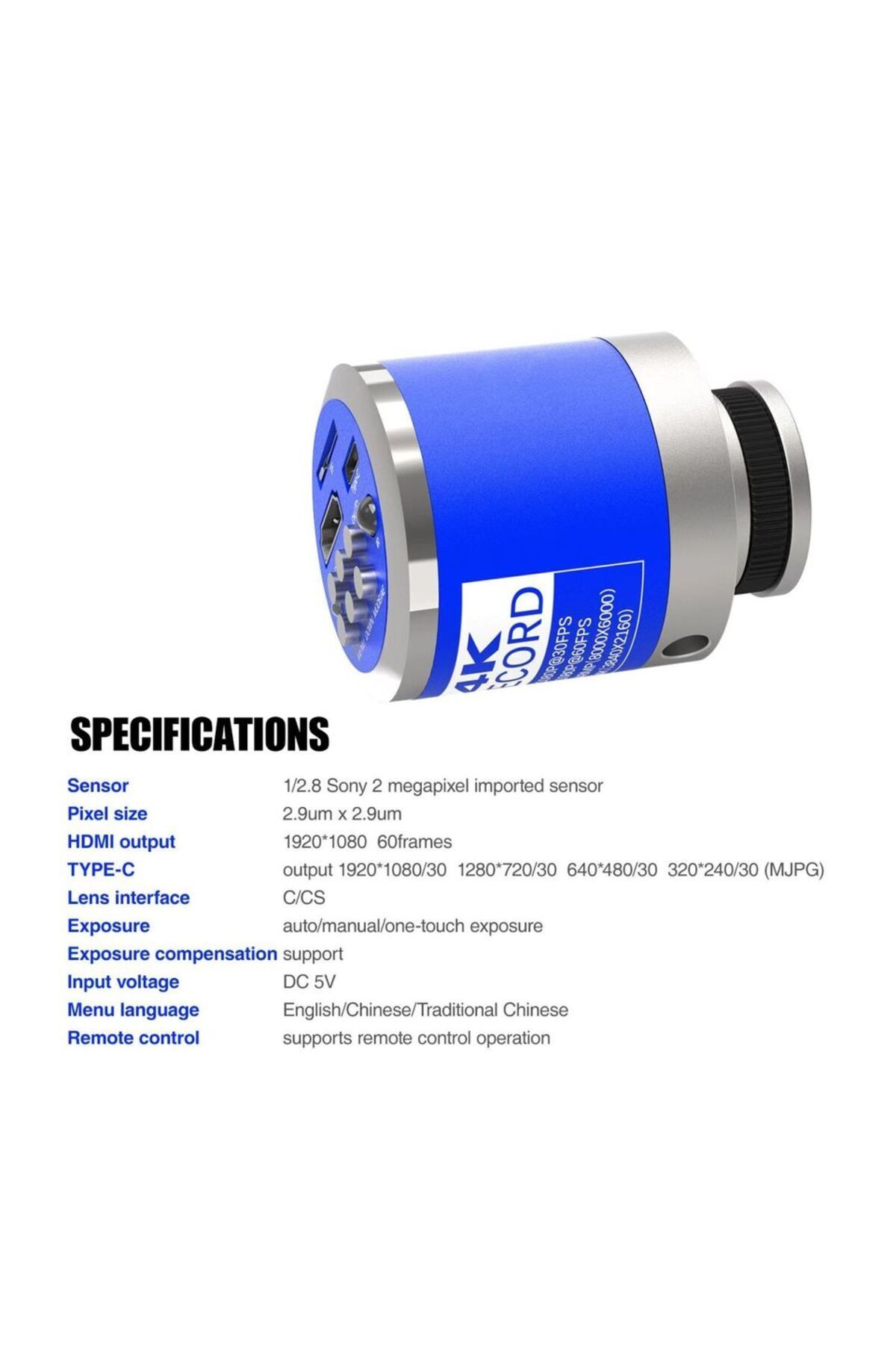 KUAIQU-4K 48MP HDMI Type-C Microscope Camera 1/2.8 Inch Sony Sensor Video Camera 180X 150X Zoom C Lens T... 3