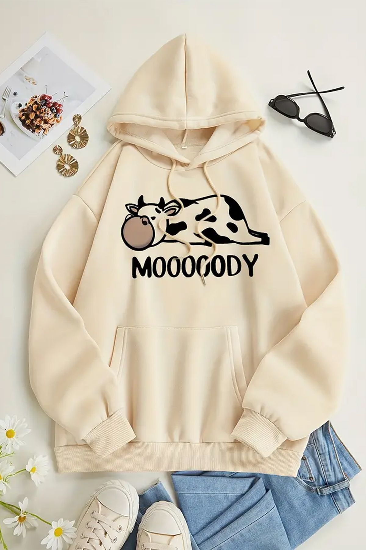 Moda Glo Mooooody Baskılı Unisex Oversize Sweatshirt