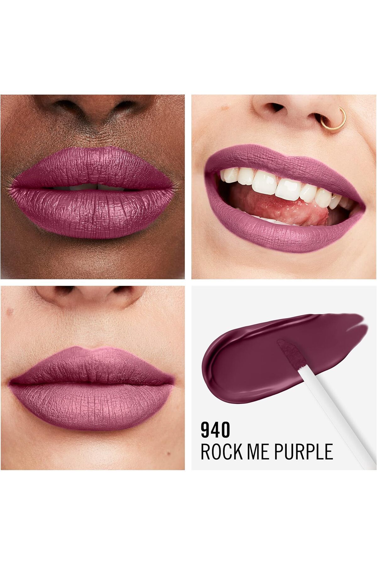 Rimmel-أحمر شفاه سائل لاستنج ميجا مات من ريميل، تركيبة نباتية مرطبة، 940 روك مي بيربل، 7.4 مل 6