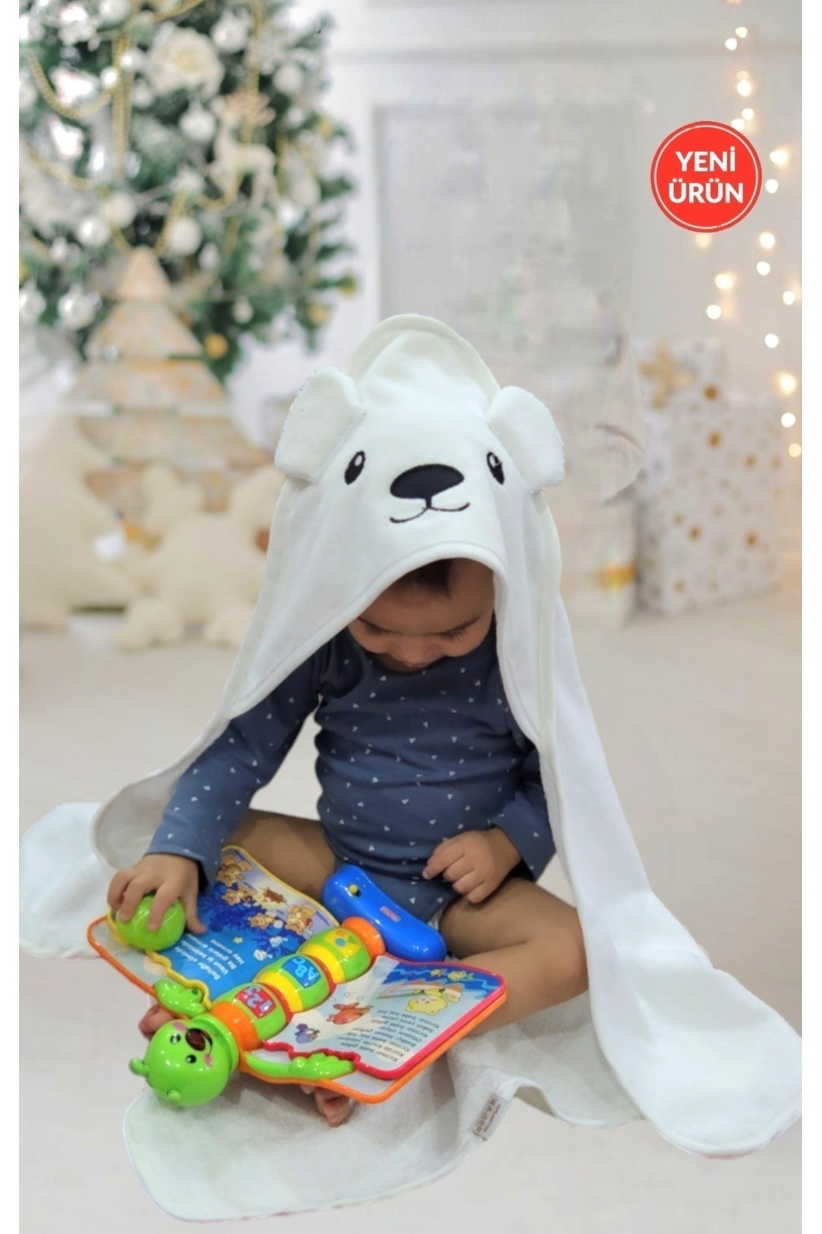 PAMUK HANIM Ekstra Yumuşak Pamuklu Kız-erkek Yenidoğan/bebek Banyo Kundak Havlusu Beyaz/kutup Ayısı fotoğrafı 4 (önizleme)