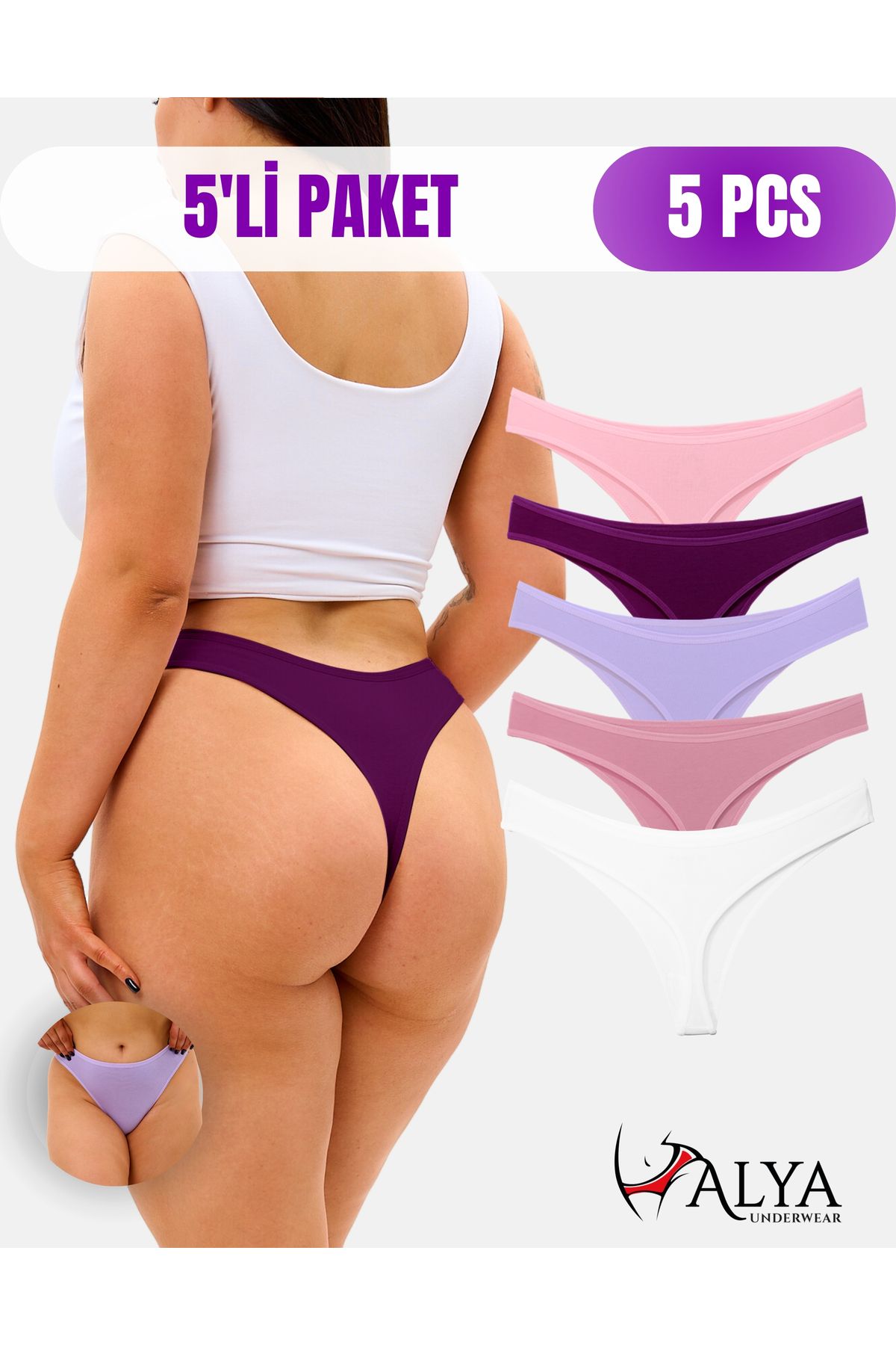 Kadın Tanga Külot, Pamuklu String Iç Çamaşırı, Düşük Bel - 5'li Paket