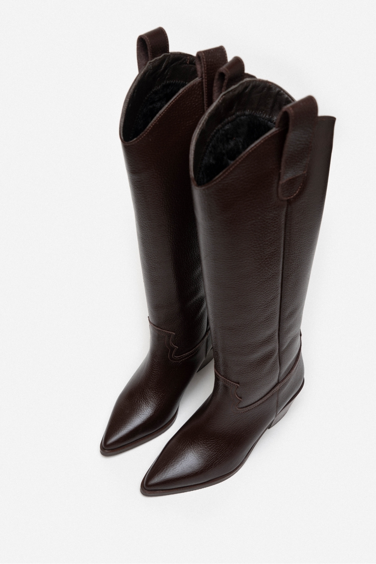 NİŞANTAŞI SHOES  Sidley Kahve Hakiki Deri Sivri Burun Kadın Topuklu Dallas Çizme - Görsel 7