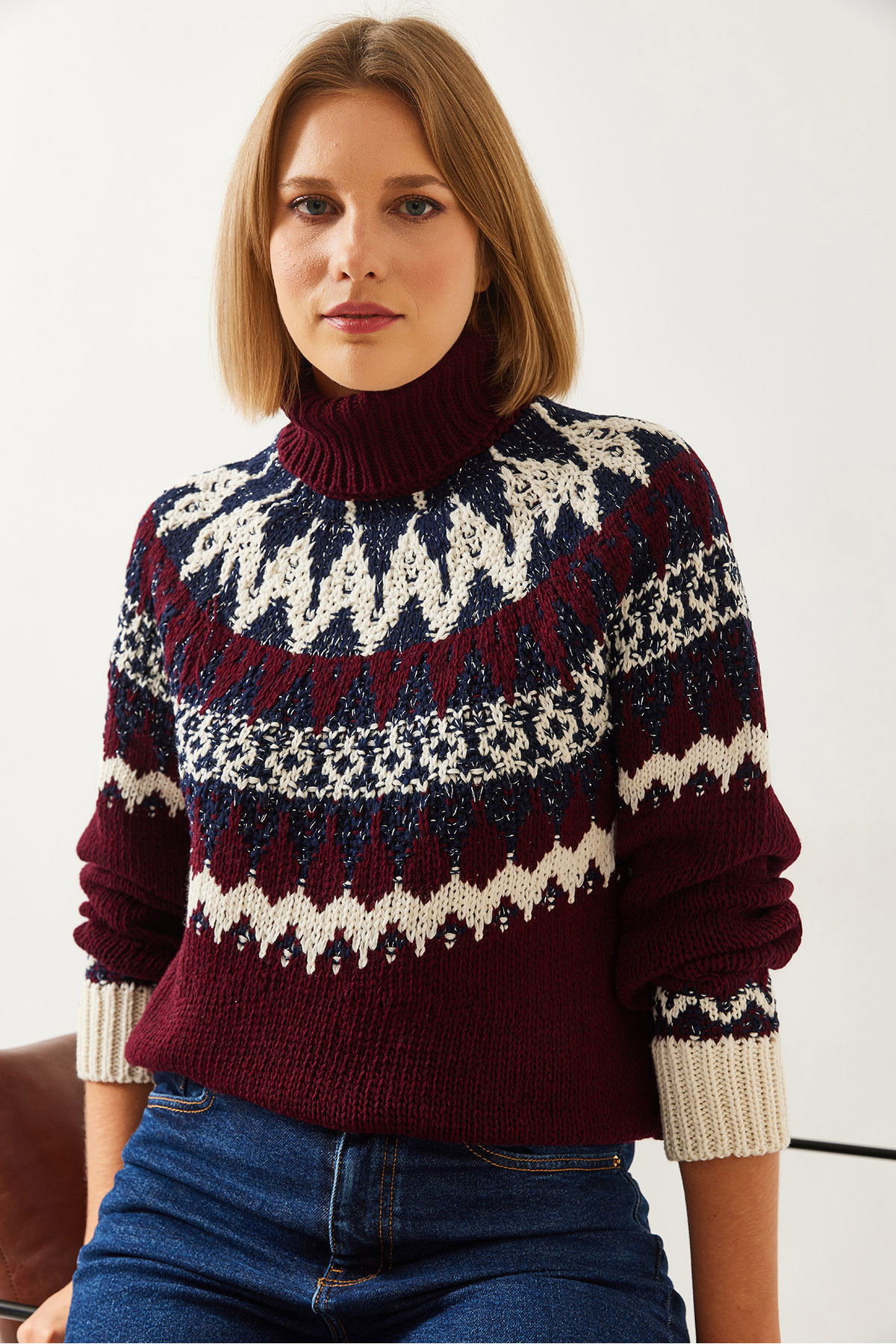 LUCCI Turtleneck Jacquard Knit Sweater 4