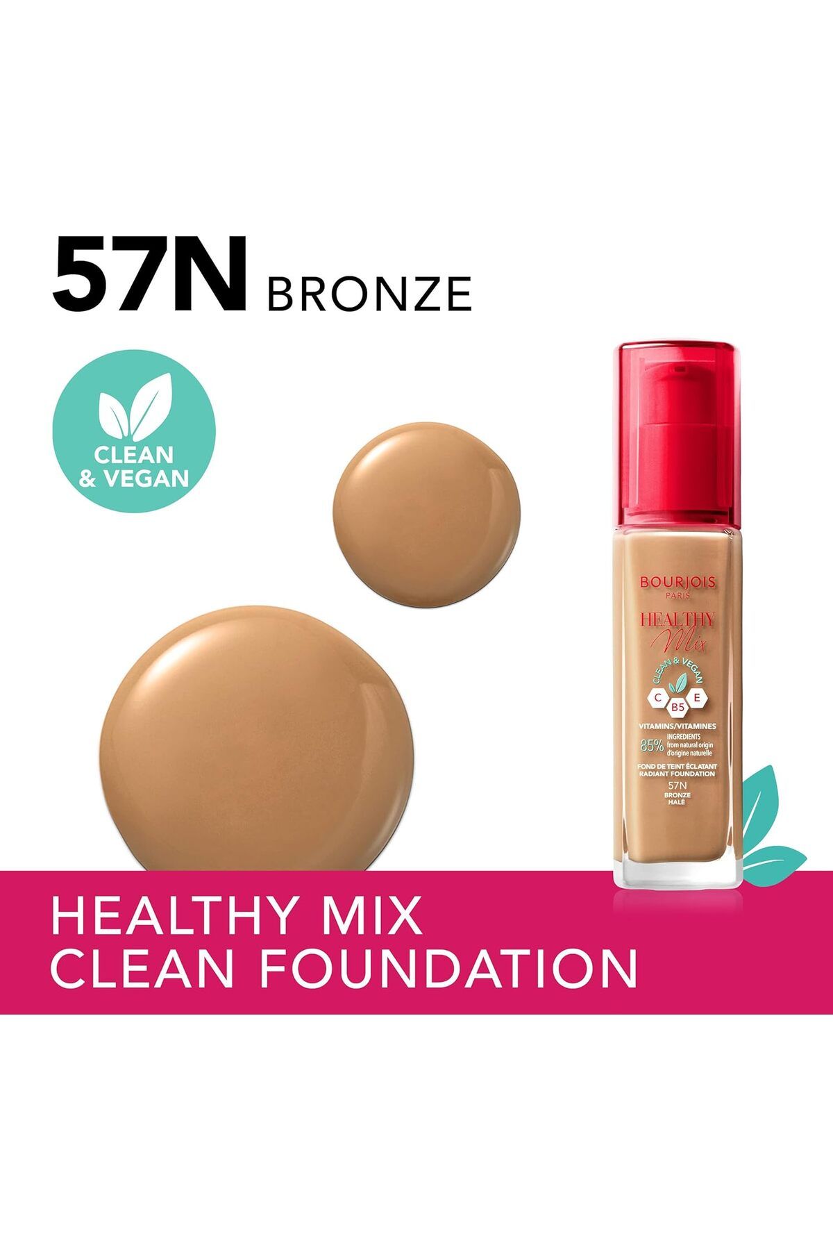 Bourjois-Healthy Mix Clean Foundation - 57N - Bronze, 30ml 2