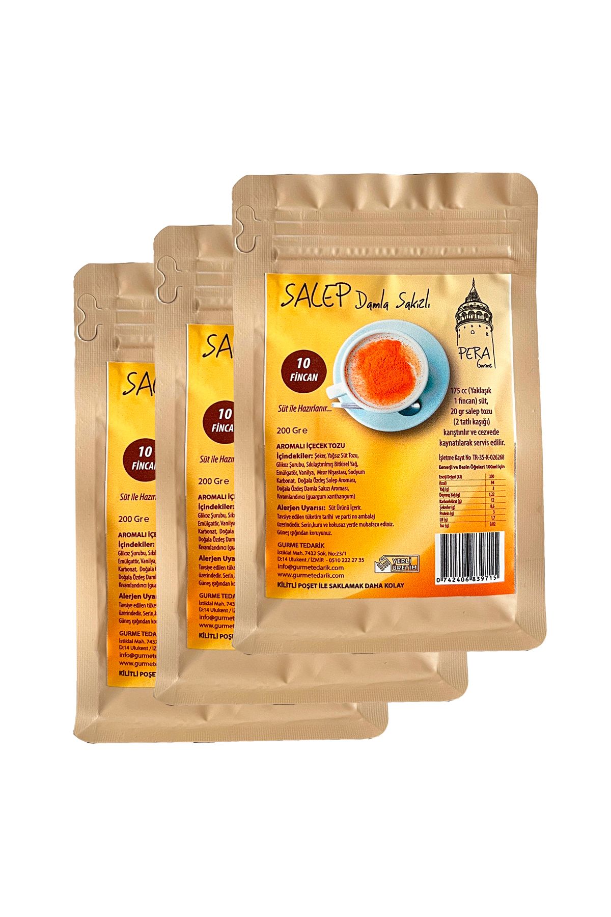 PERA GURME Damla Sakızlı Salep 200Gr 3lü Paket