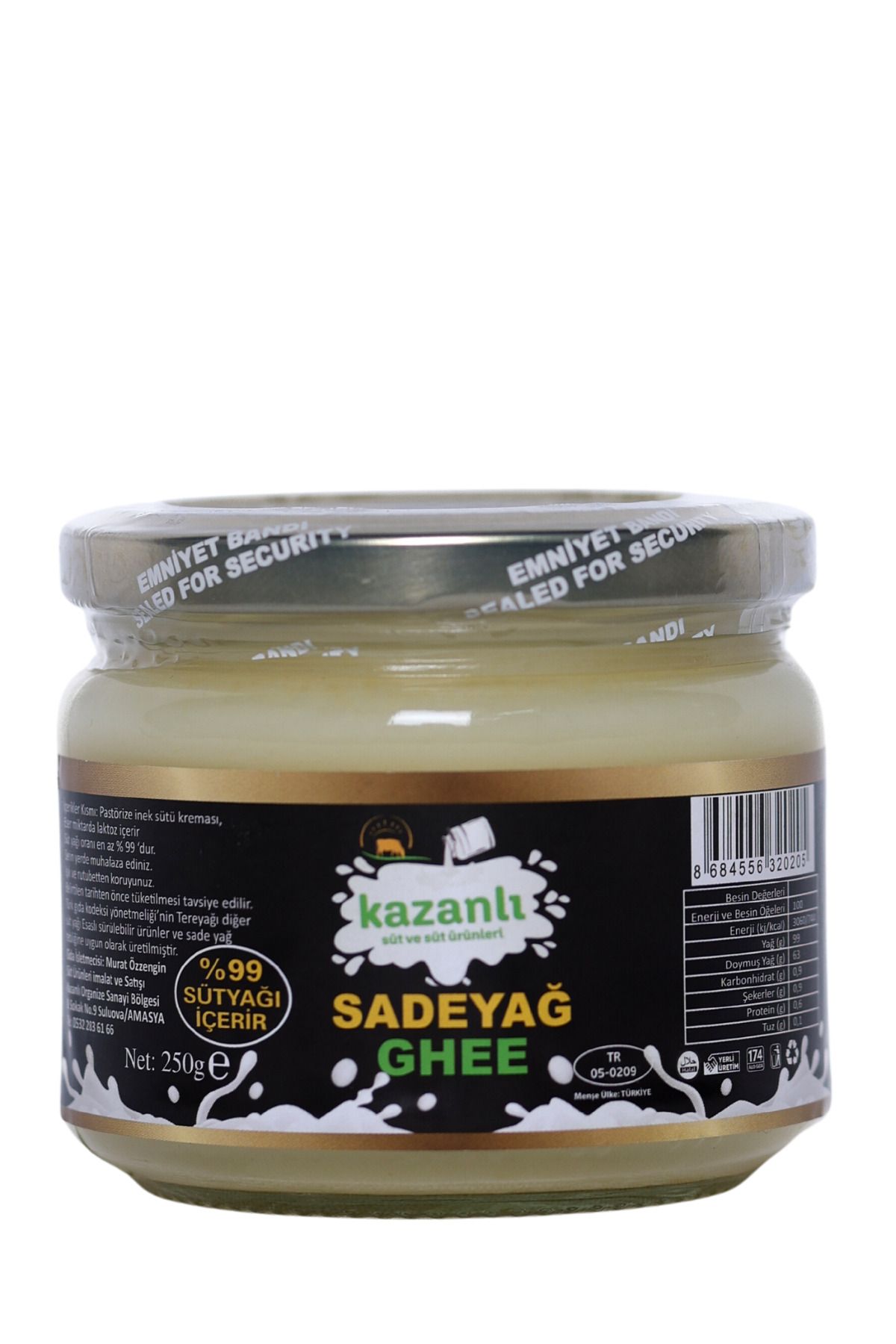 Kazanlı Doğal Sade Yağ (Ghee) 250g - Laktozsuz, Yüksek Dumanlanma Noktası, Organik ve Katkısız