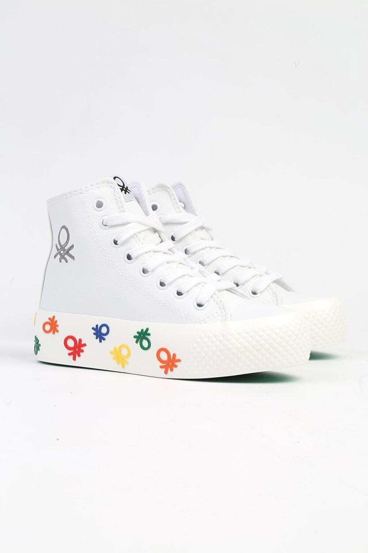 Benetton Kalın Taban Deri Bağcıklı Günlük Sneaker Beyaz Ayakkabı