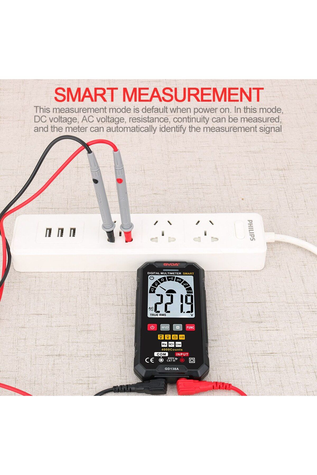 GVDA-Smart Multimeter Auto Ranging True RMS NCV DC AC Voltage Tester Automatic Voltmeter Digital ... 3