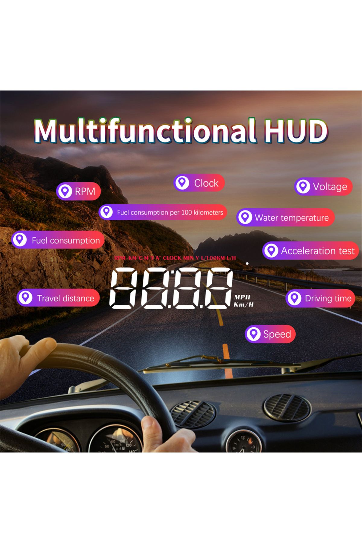GEYIREN-M5 OBD2 HUD Car Digital Speedometer Windshield Projector Display Speed Water Temperature ... 3
