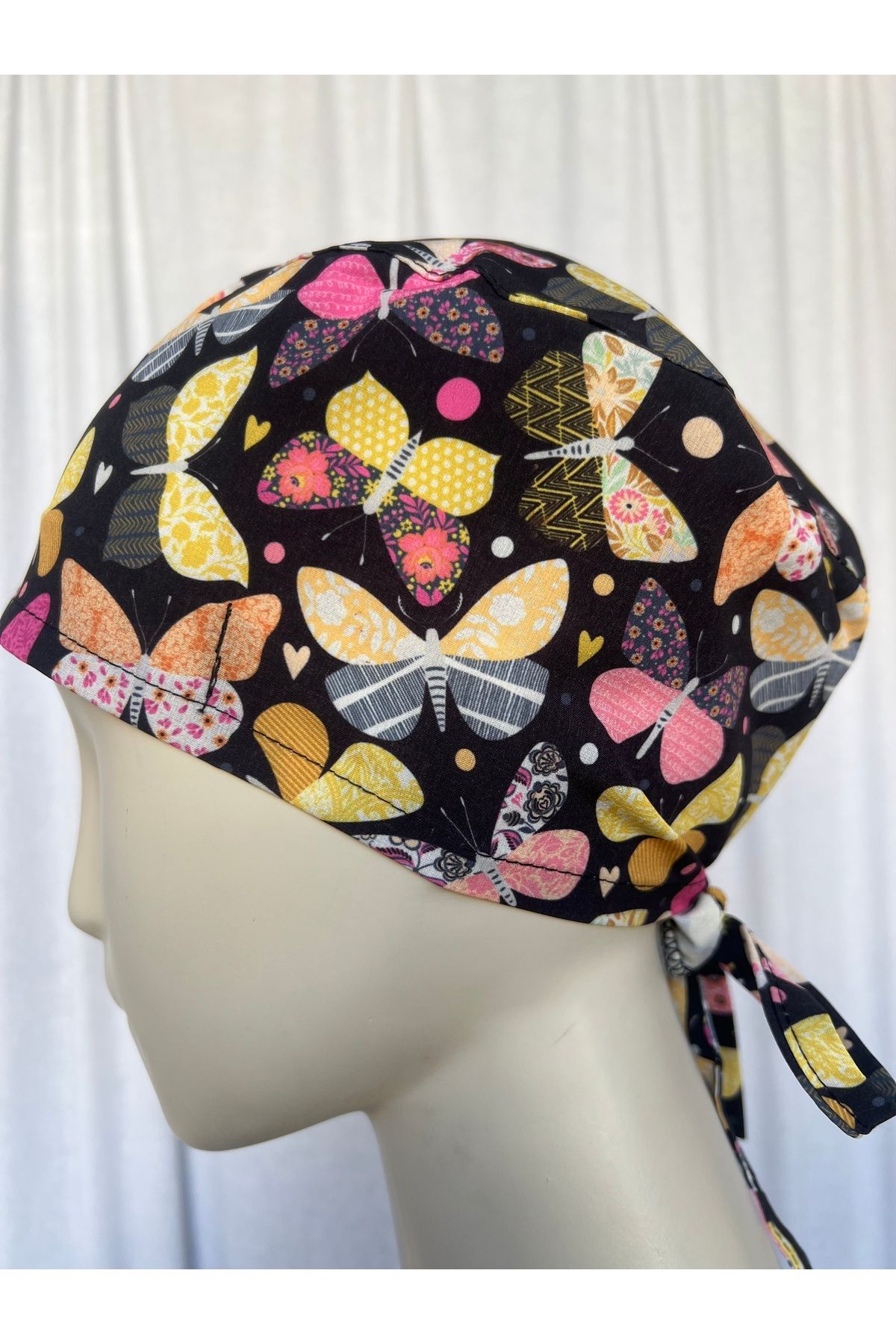monotıp Doktor Hemşire bonesi,likralı,bandana,Cerrahi Bone,KELEBEK DESENLİ
