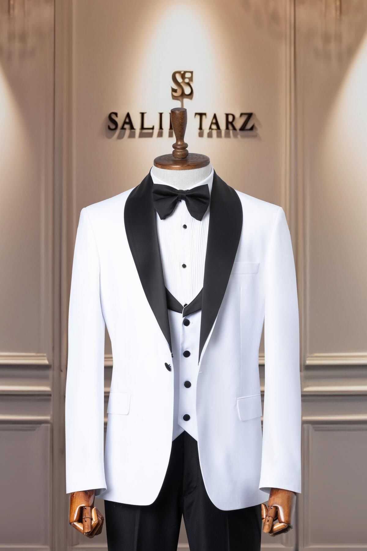 Salihtarzz Damatlık İtalyan Kesim Slim Fit Beyaz Yelekli SD41063