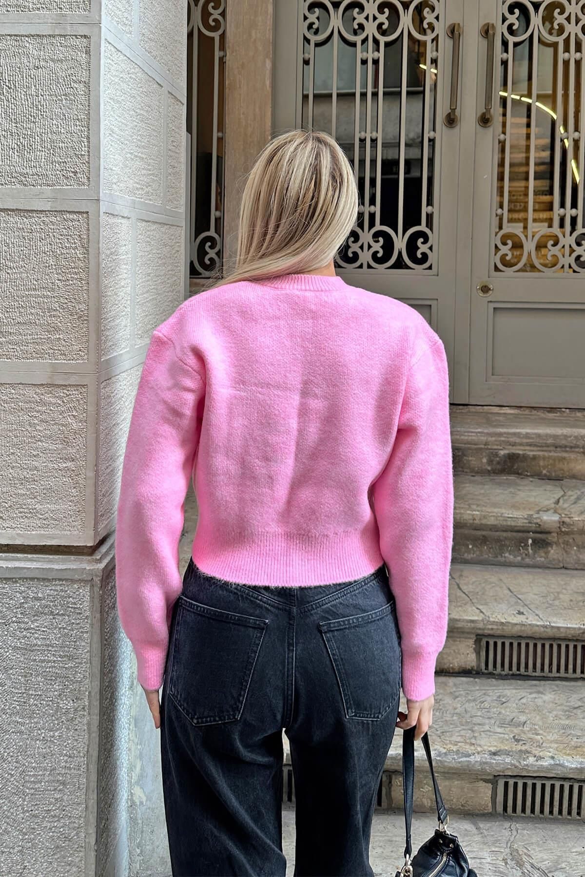 Swist-Pink Heart Gold szívgombos női kötöttáru kardigán 5