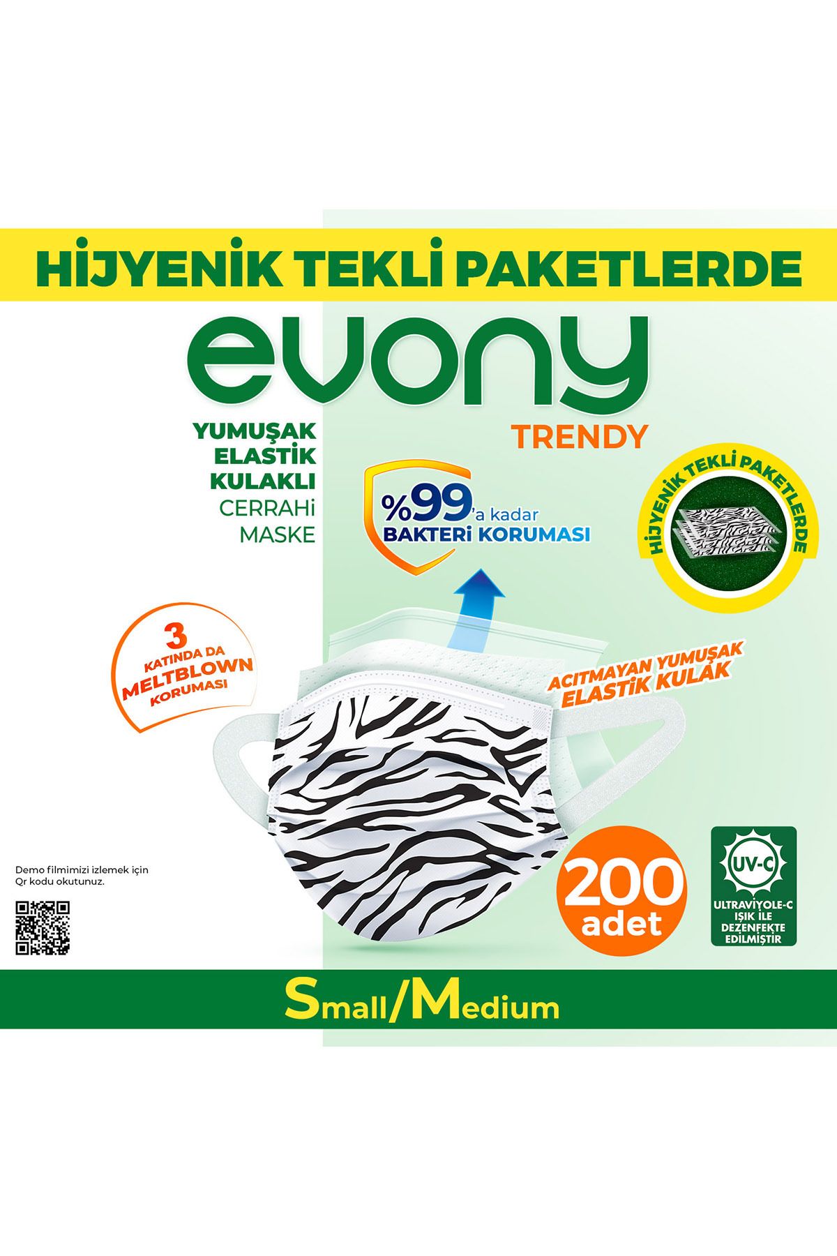 Evony Elastik Kulaklı Trendy Maske Tekli Paketlenmiş 200 Adet