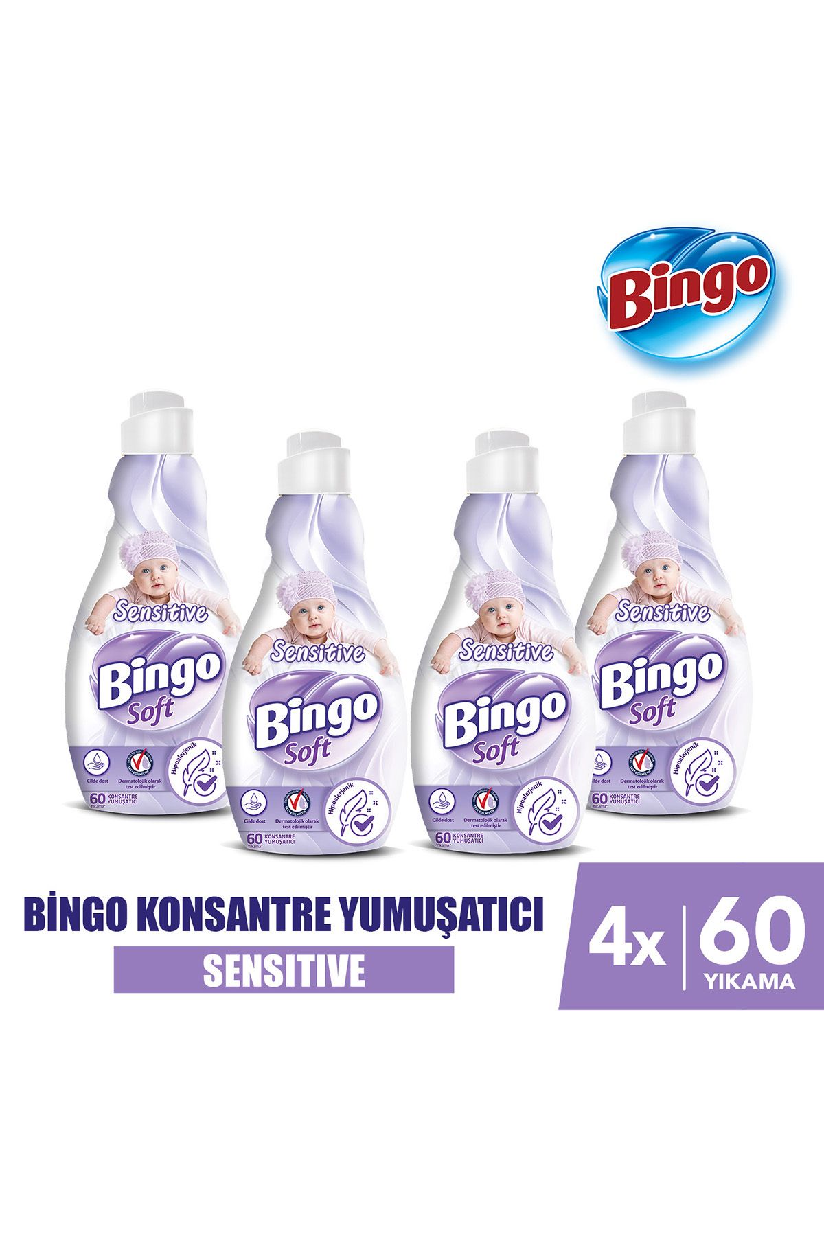 Bingo Soft Konsantre Çamaşır Yumuşatıcısı Sensitive 1440 ml X 4 Adet