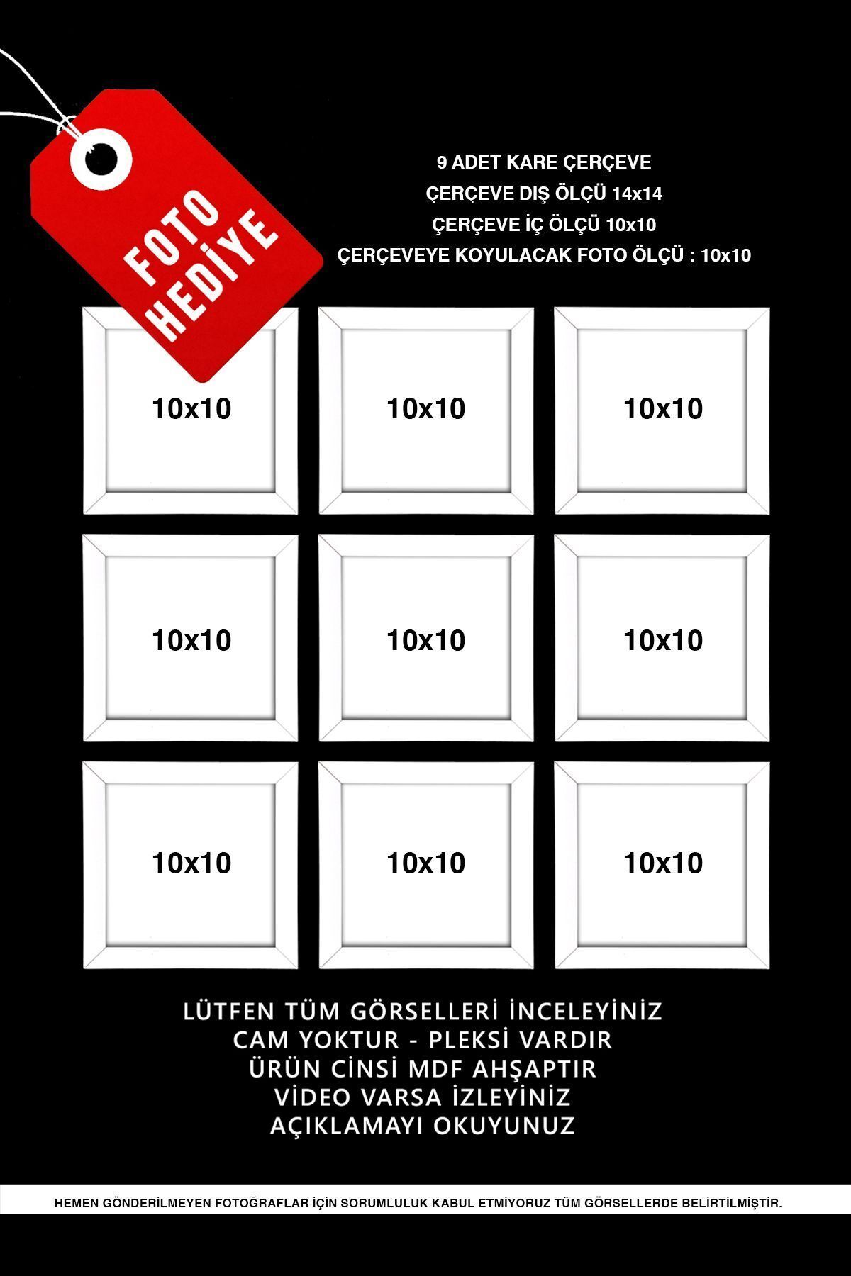 Bytwo-9 Pieces 10X10 Frame - Square Frame - Mdf White Frame - Multiple Photo Frame Set 8
