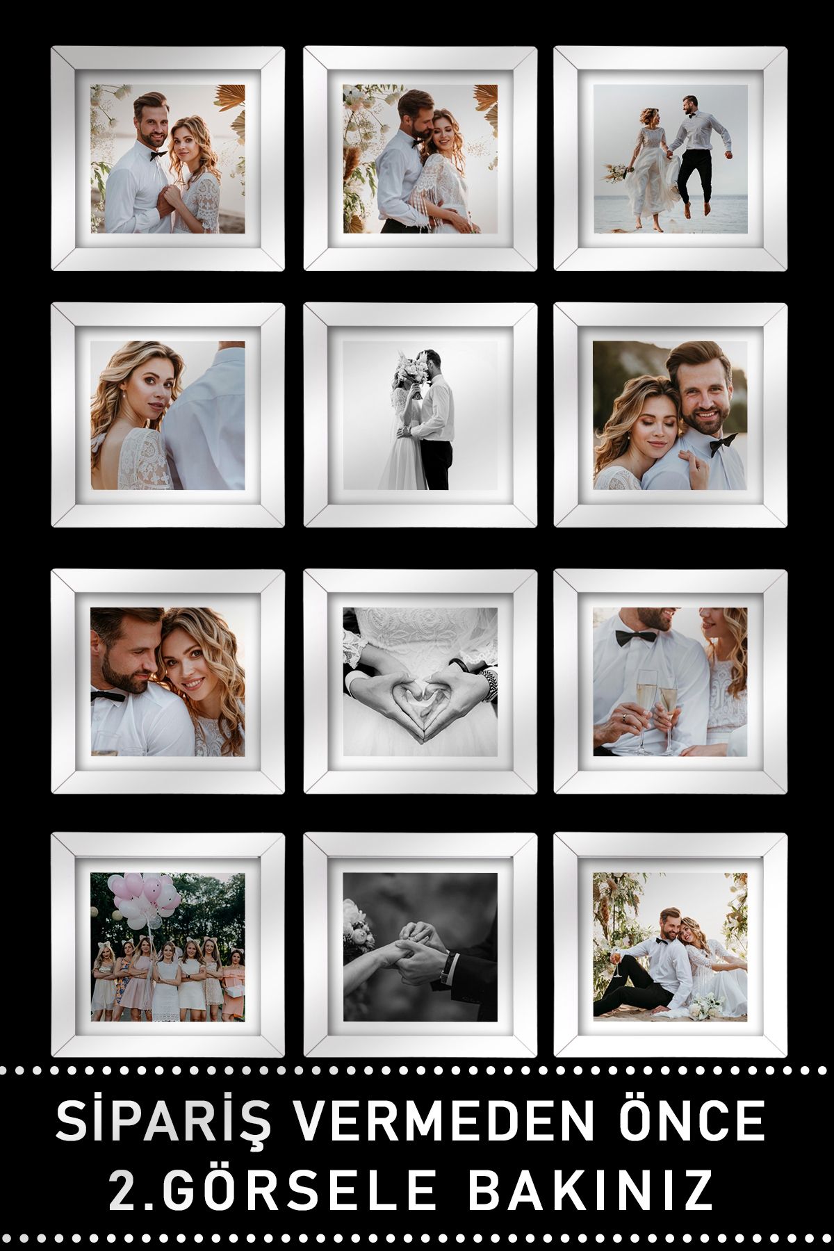 Bytwo-12 Pieces 15x15 Frame - Square Frame - MDF White Frame - Multiple Photo Frame Set 6