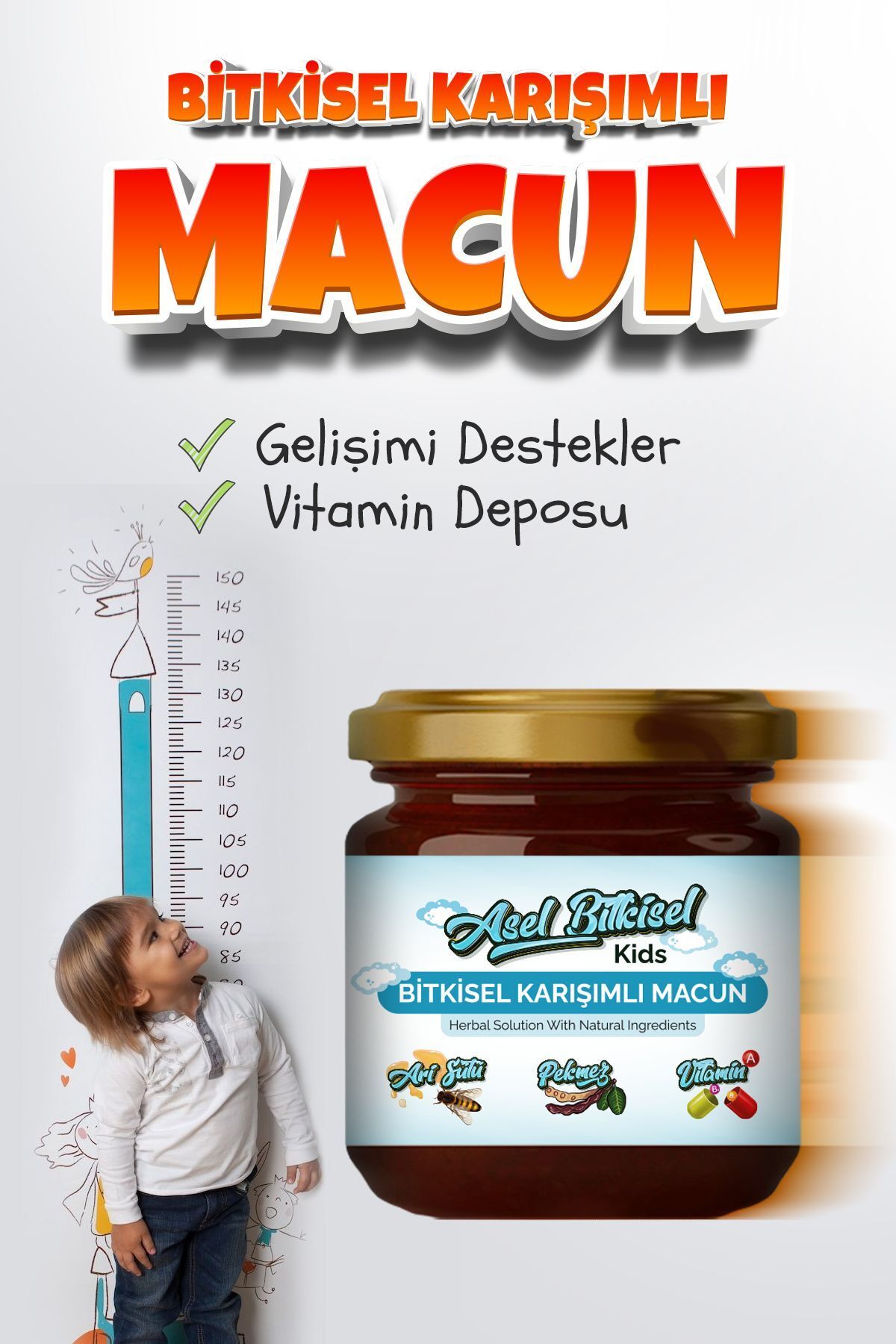 ASEL BİTKİSEL Kilo-aldırıcı Çocuklar Için Kids Macun -iştah Açıcı Kilo Almak Kakao Pekmez Vitamin Arı Sütü