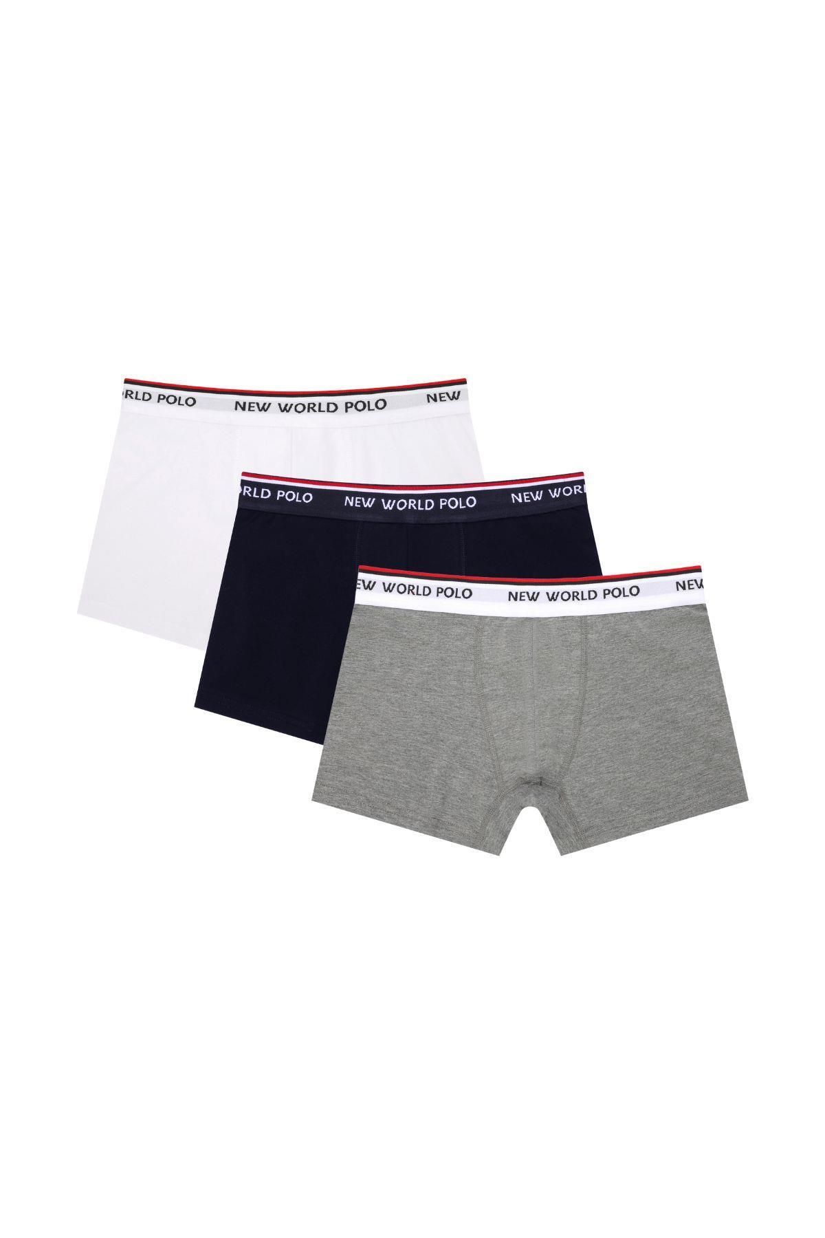 NEW WORLD POLO-Basic 3-Piece Boxer Navy Blue-white-grey Lycra Boxer Set 23ssm1003 1