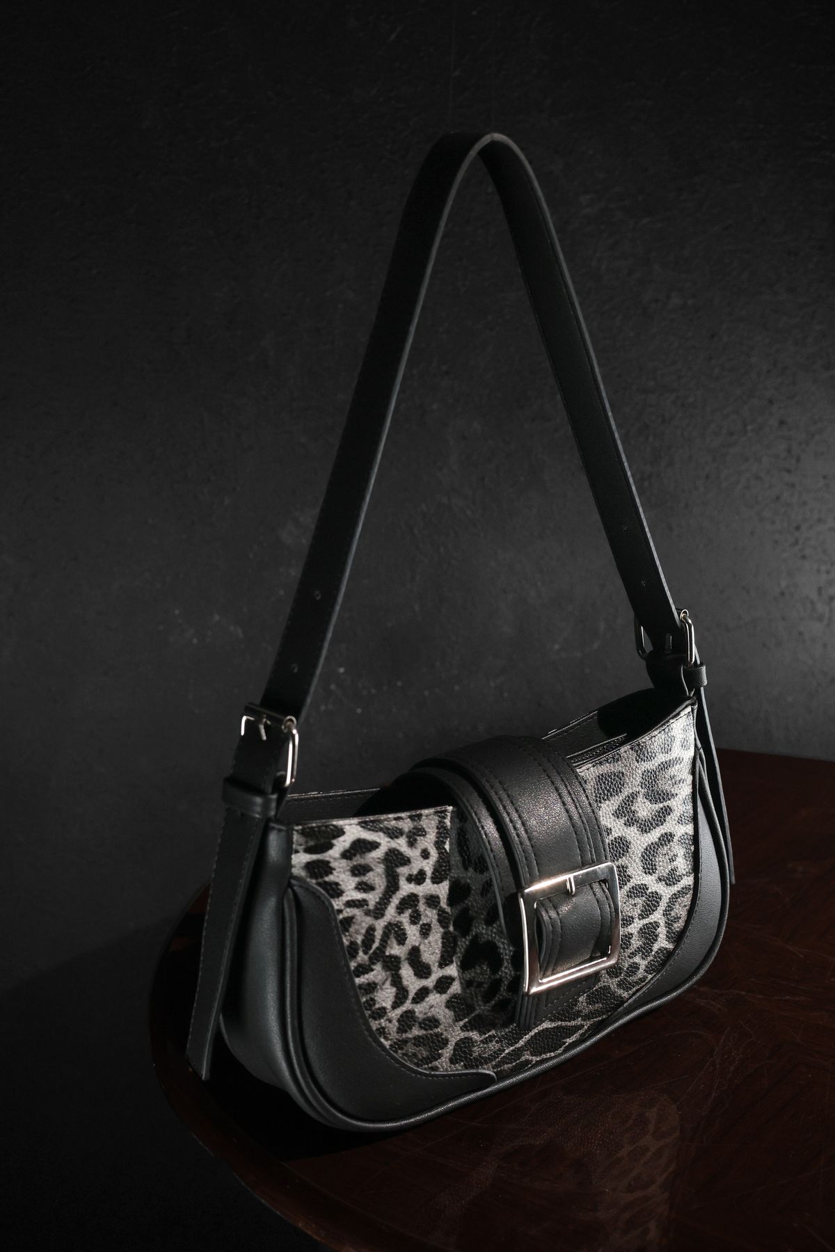 Rimense-Women's Black Leopard Pattern Hand and Shoulder Bag 2