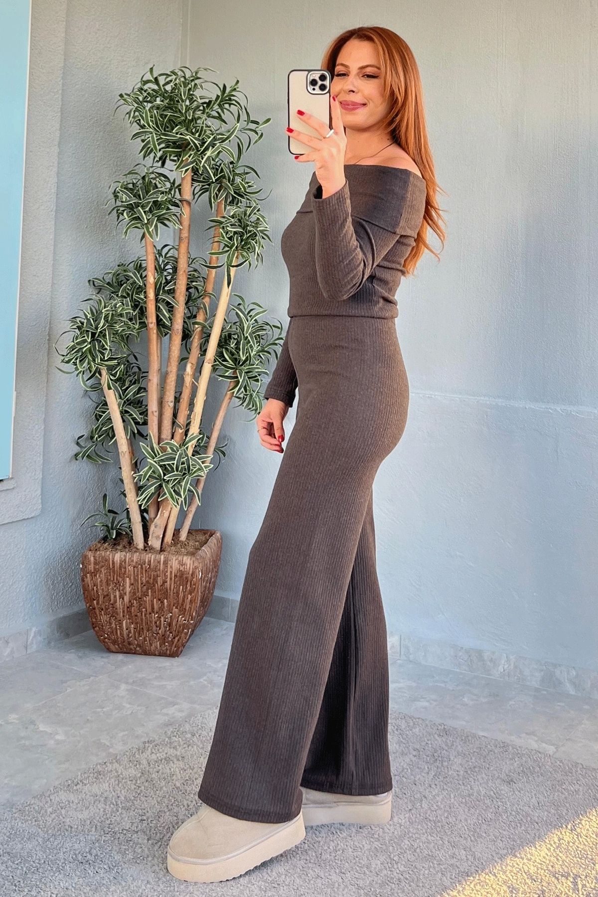 İrka Moda-Σετ καφέ καμιζόλ με γιακά Madonna 2