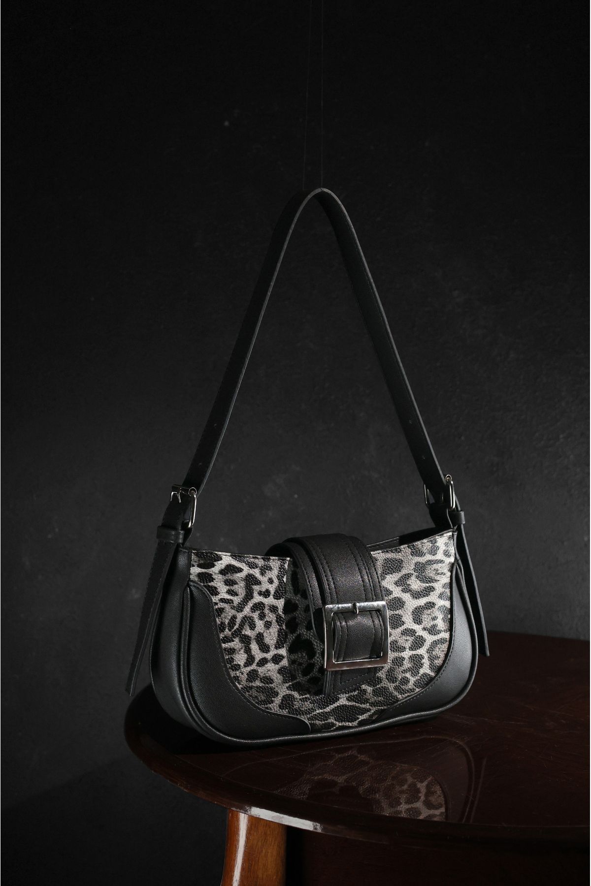 Rimense-Women's Black Leopard Pattern Hand and Shoulder Bag 1