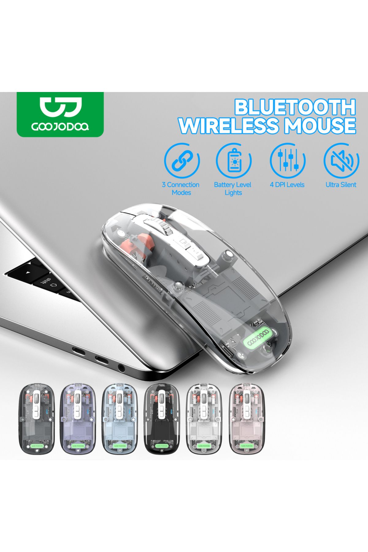 GOOJODOQ-Transparent Magnetic 3 Modes Wireless Bluetooth Mouse 2.4G USB 2400DPI Adjustable for ipad Mipad ... 2