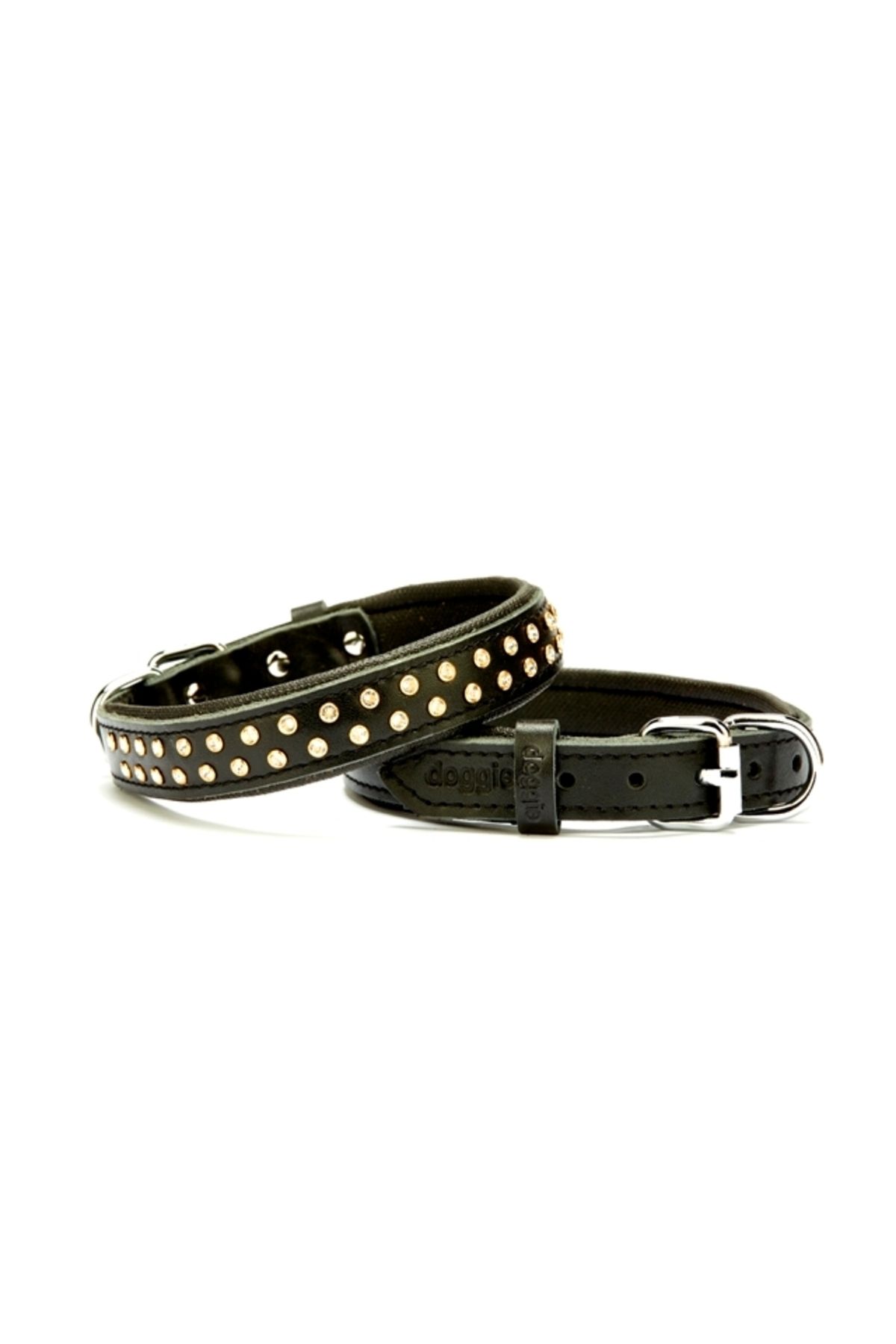 Angoravi Konforlu Deri Kristal Taşlı Köpek Boyun Tasması 2 x 28-34 cm Siyah