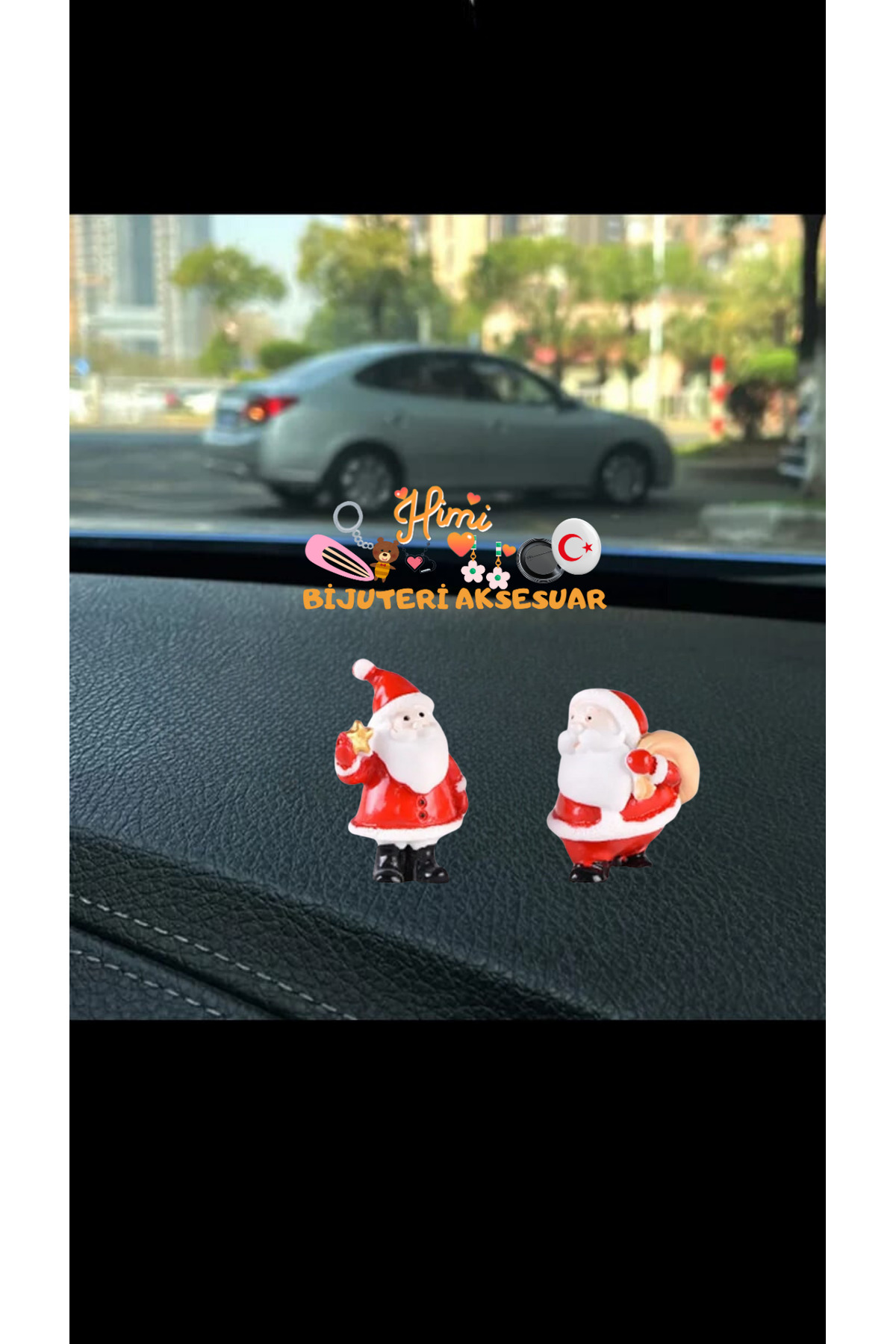 2'li Noel Baba Minik Dikiz Aynası Süsü Ayna Süsü Araç İçi Araba Süsü Torpido Süsü Araç Oto Aksesuar