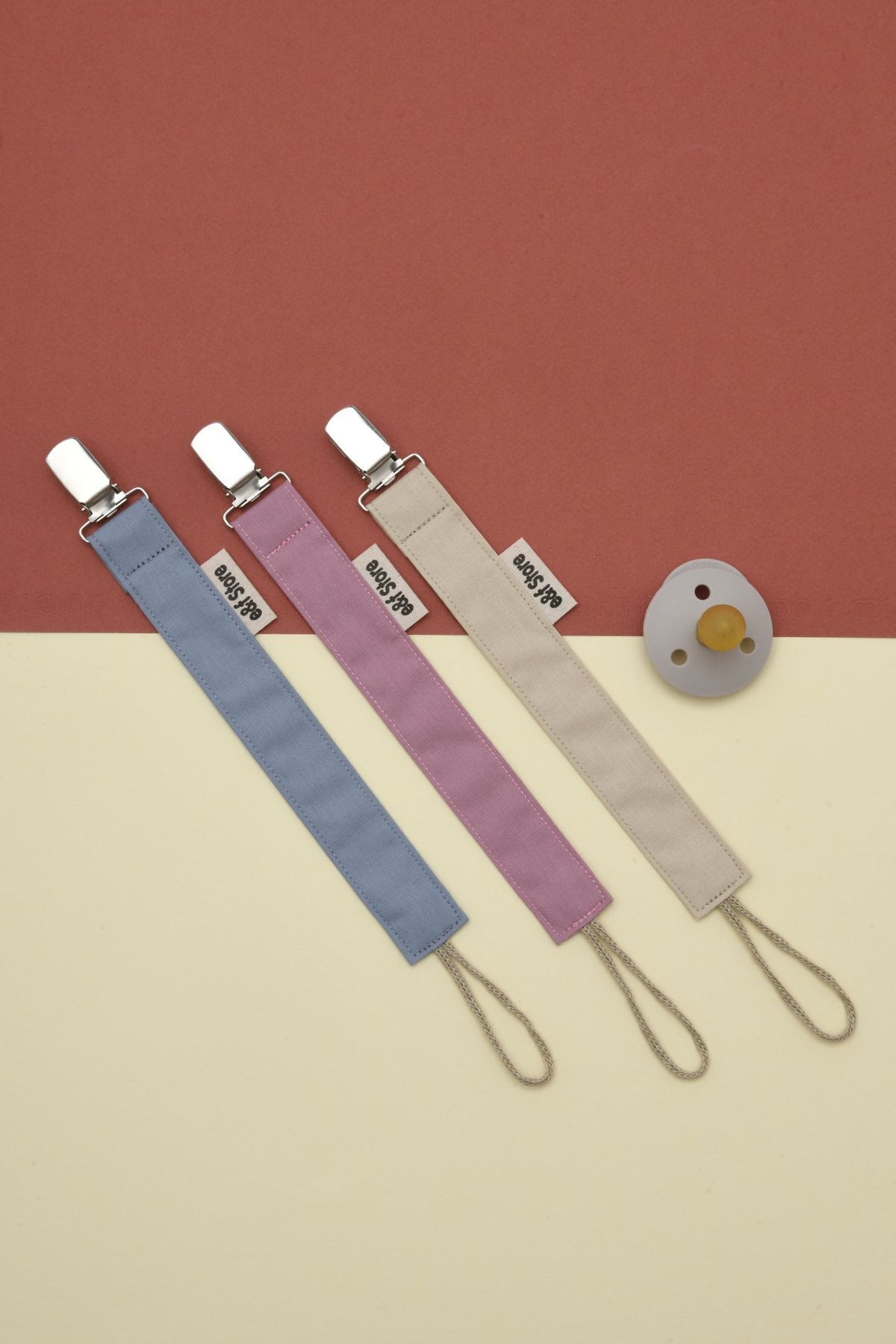 e&f Store Sertifikalı Pamuklu Emzik Askısı - Açık Indigo Mavi - Bebek Emzik Zinciri fotoğrafı 5 (önizleme)